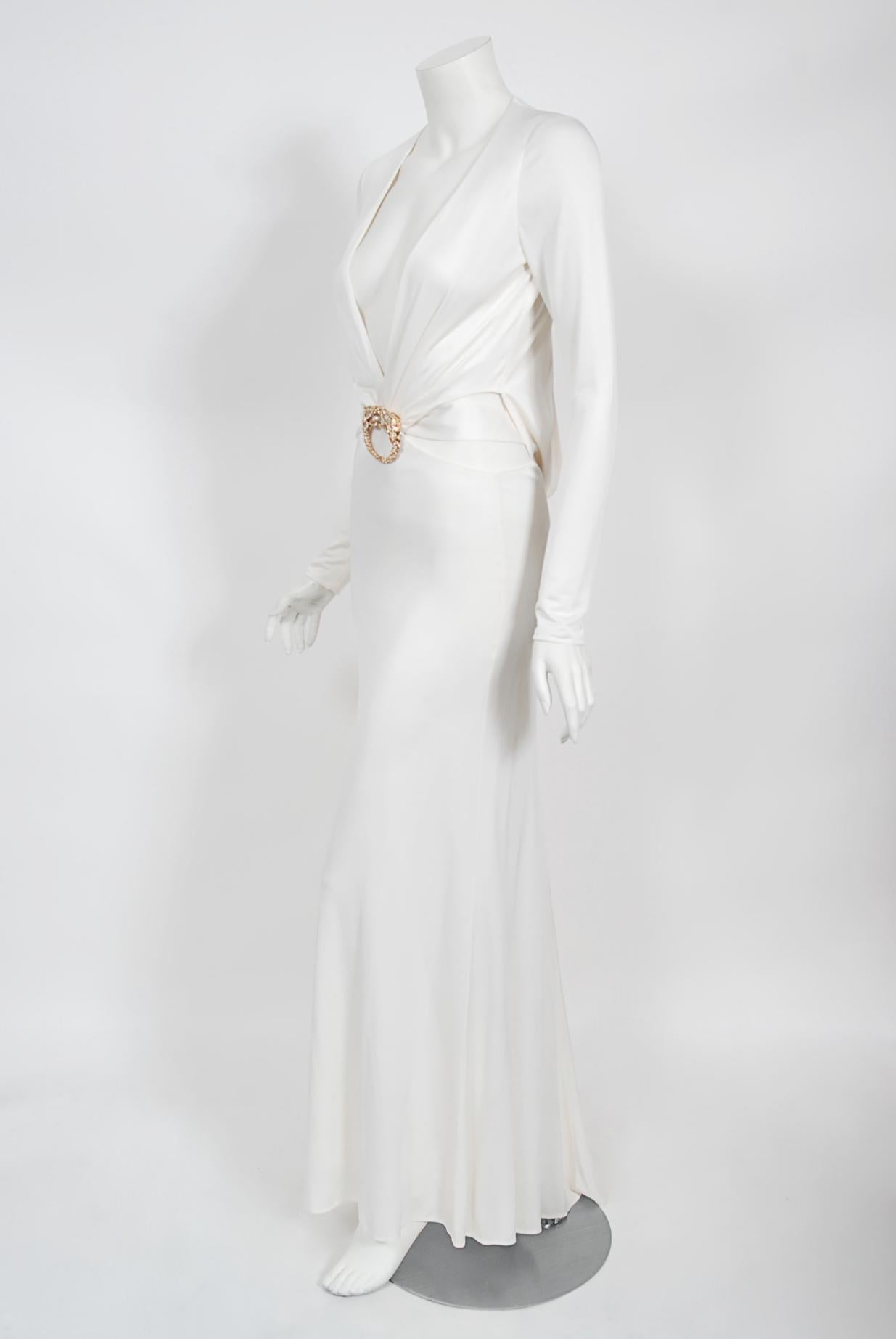 Vintage 2004 Gucci by Tom Ford Rare White Silk-Jersey Plunge Cut Out Finale Gown 2