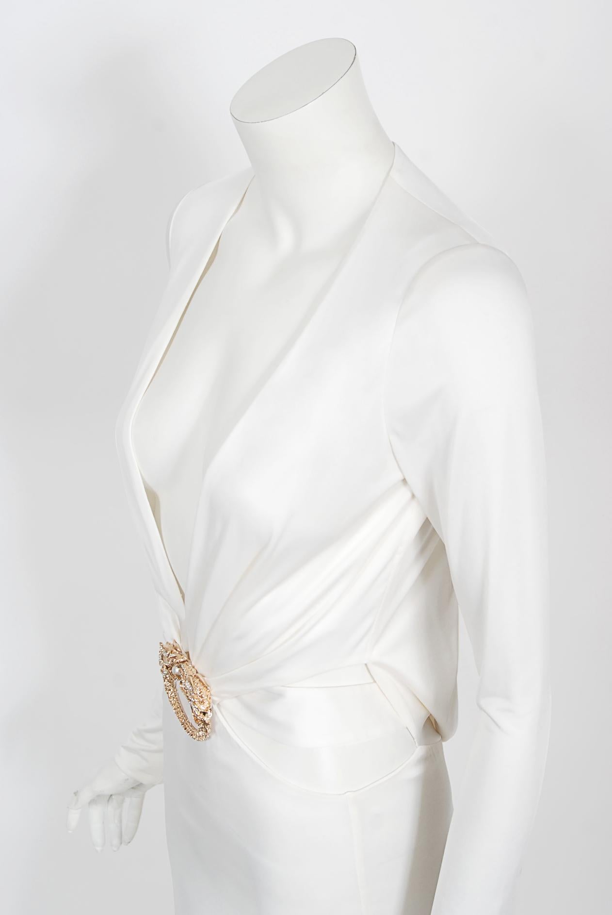 Vintage 2004 Gucci by Tom Ford Rare White Silk-Jersey Plunge Cut Out Finale Gown 3