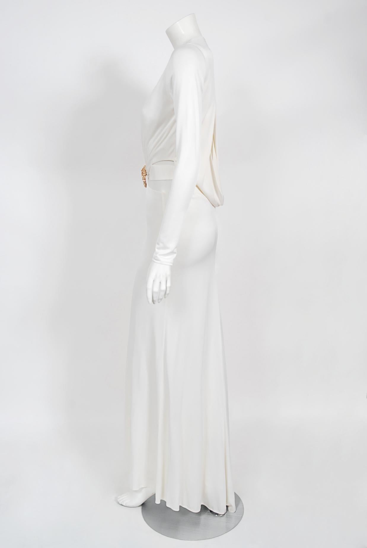 Vintage 2004 Gucci by Tom Ford Rare White Silk-Jersey Plunge Cut Out Finale Gown 5