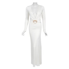 Vintage 2004 Gucci by Tom Ford Selten Weiß Seiden-Jersey Plunge Cut Out Finale Kleid