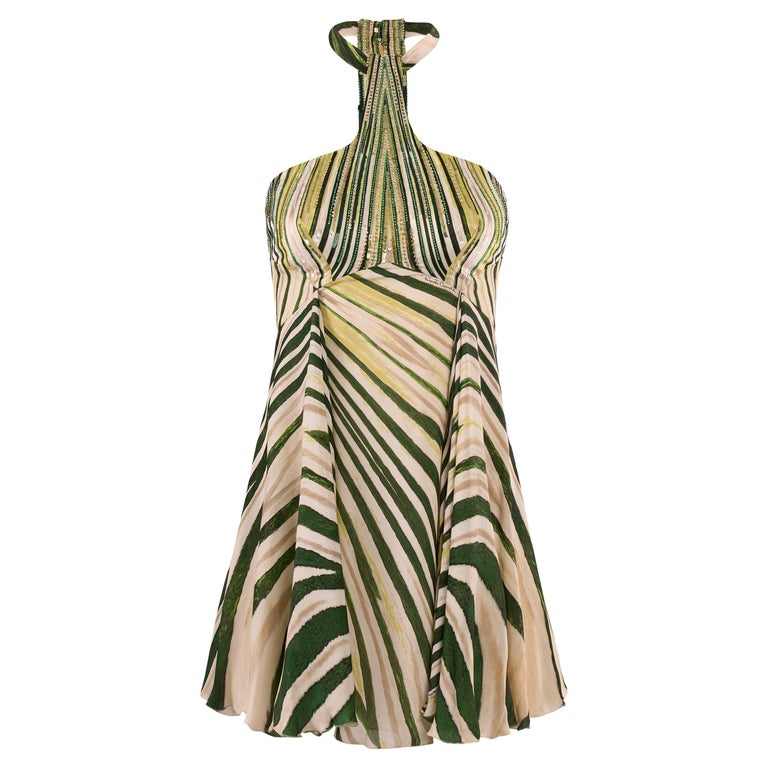 Vintage 2004 Roberto Cavalli Green Print Mini Dress Vintage 2004 Roberto Cavalli Green Print Mini Dress