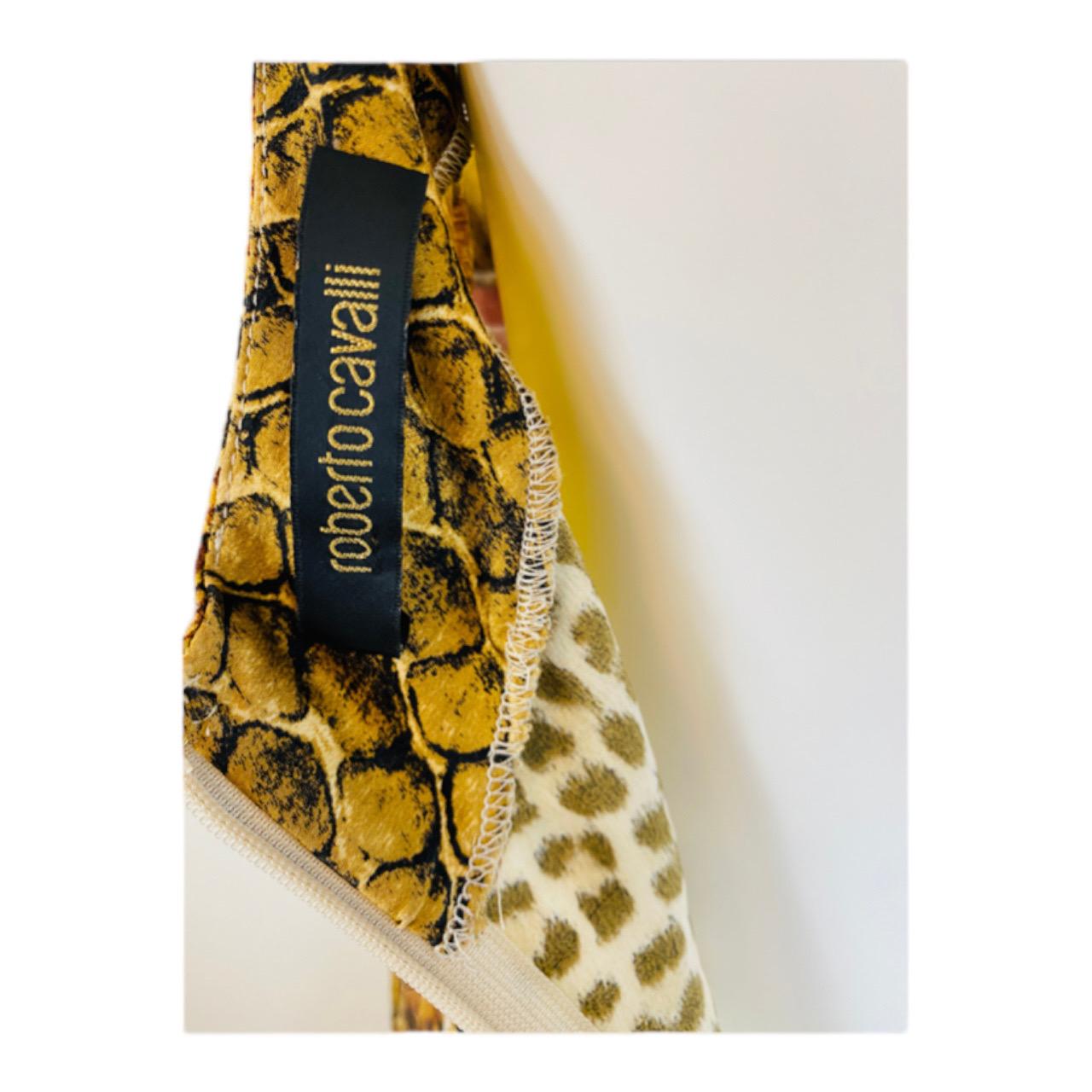 Vintage 2004 Roberto Cavalli Patchwork Baroque Animal Leopard Silk Dress Gown For Sale 6