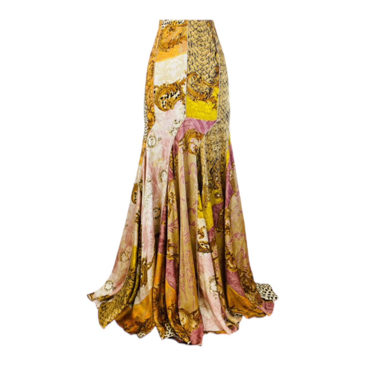 Vintage 2004 Roberto Cavalli Patchwork Baroque Animal Leopard Silk Dress Gown For Sale 3