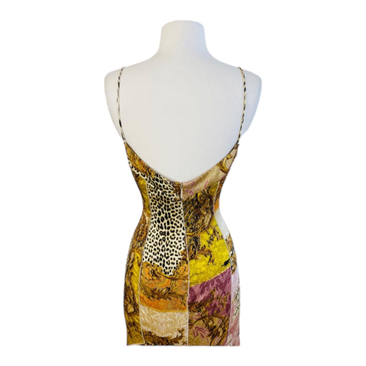 Vintage 2004 Roberto Cavalli Patchwork Baroque Animal Leopard Silk Dress Gown For Sale 4