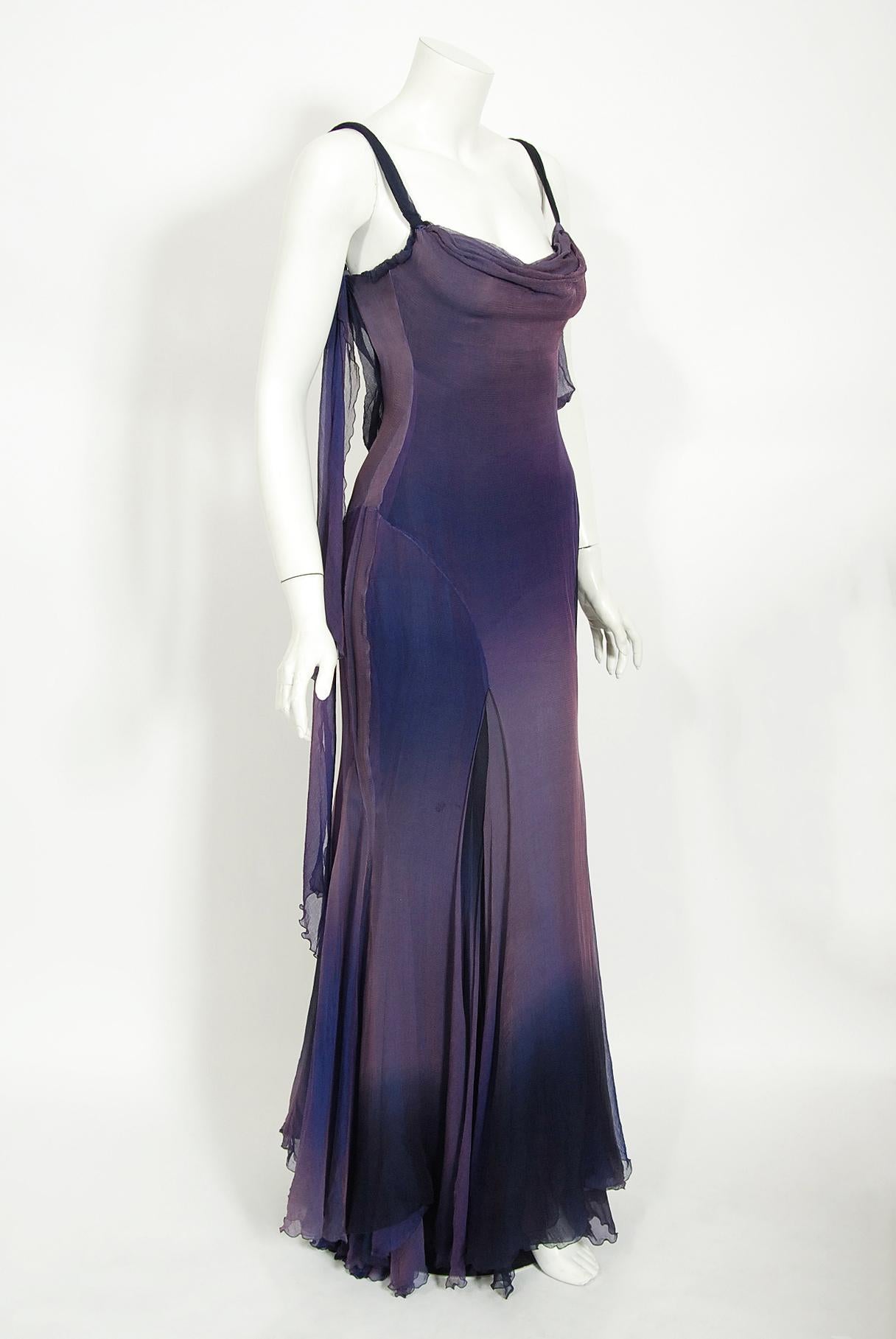 Vintage 2004 Versace Couture Worn by Actress Melanie Griffith Ombré Silk Gown 5