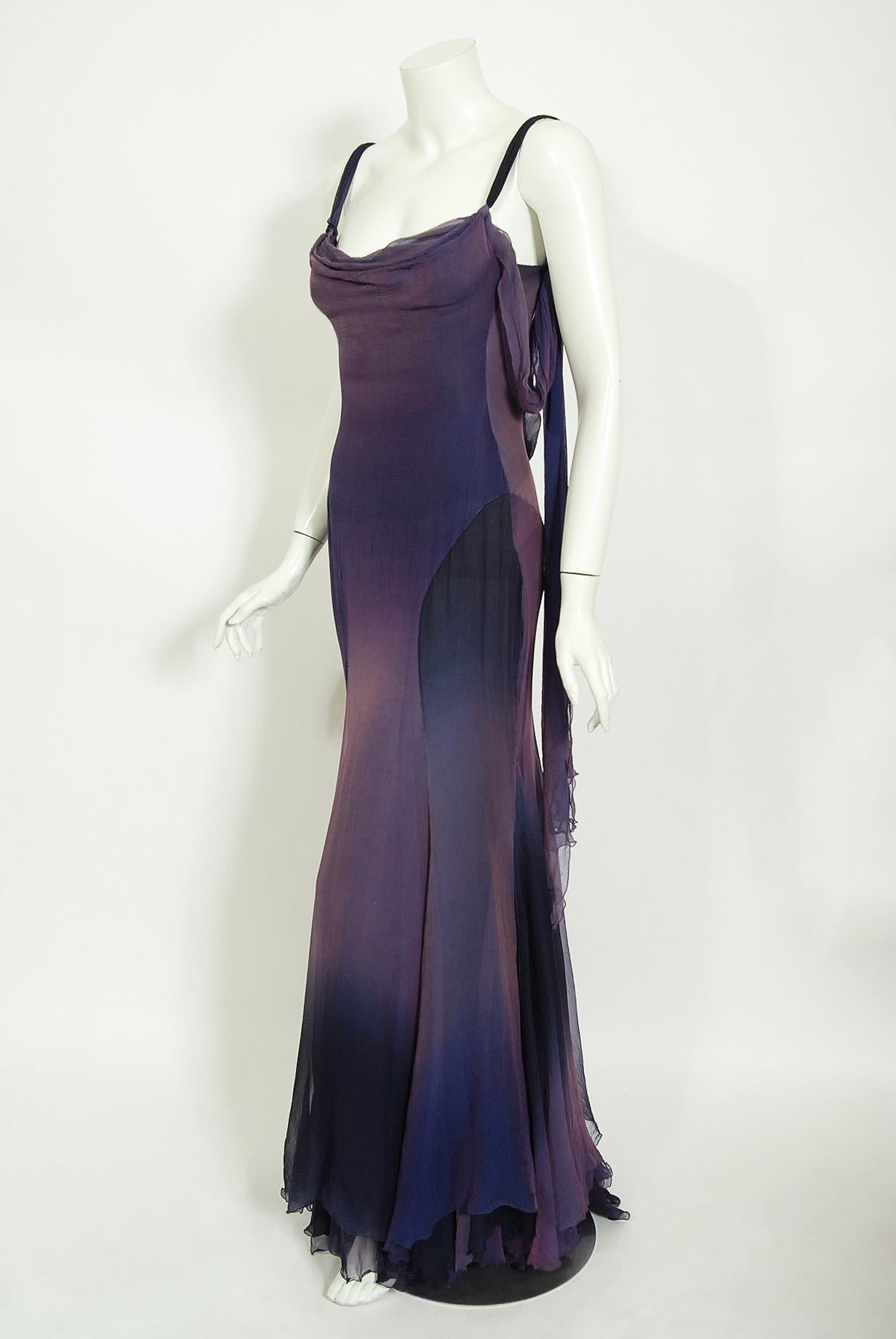 Black Vintage 2004 Versace Couture Worn by Actress Melanie Griffith Ombré Silk Gown