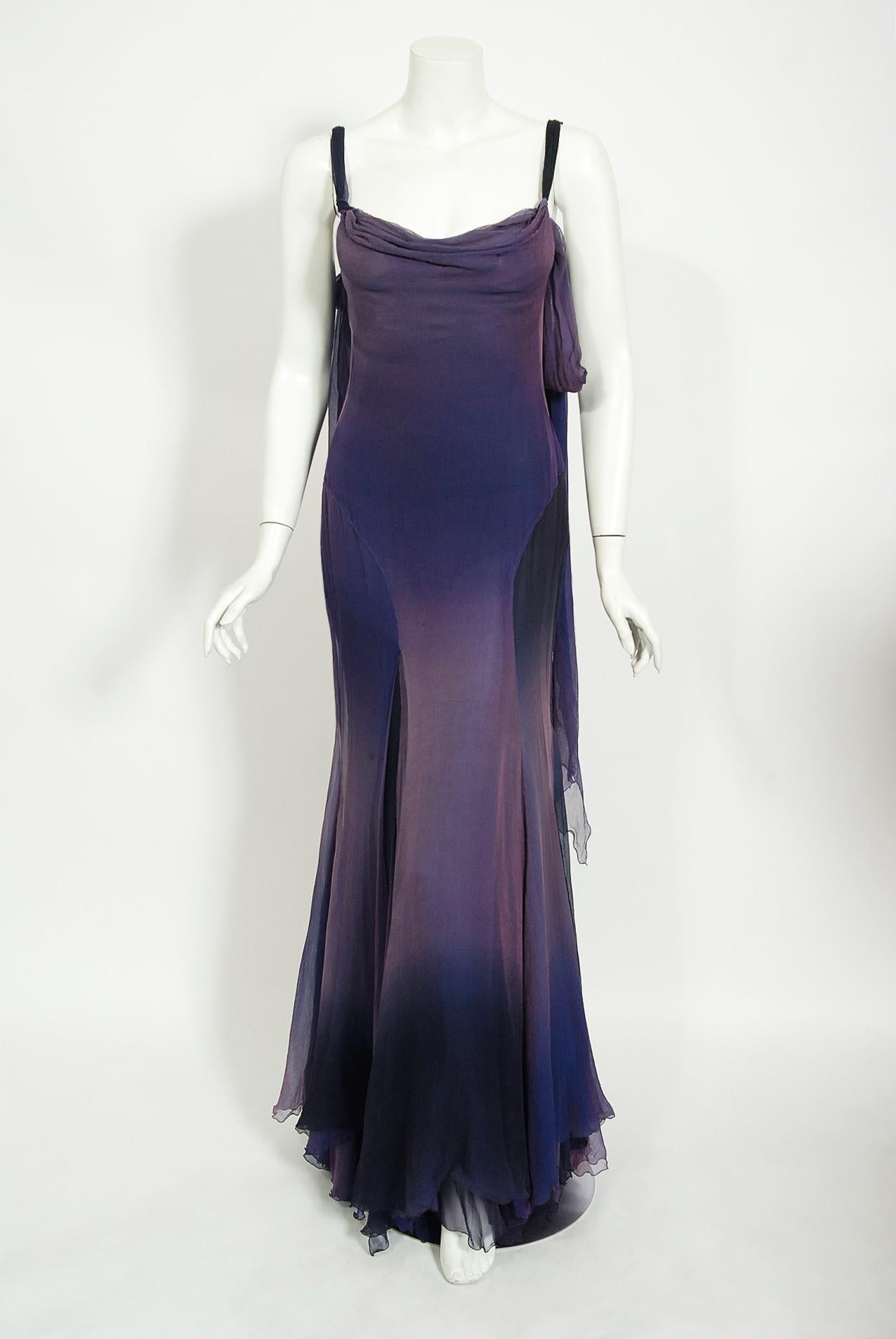Vintage 2004 Versace Couture Worn by Actress Melanie Griffith Ombré Silk Gown 3