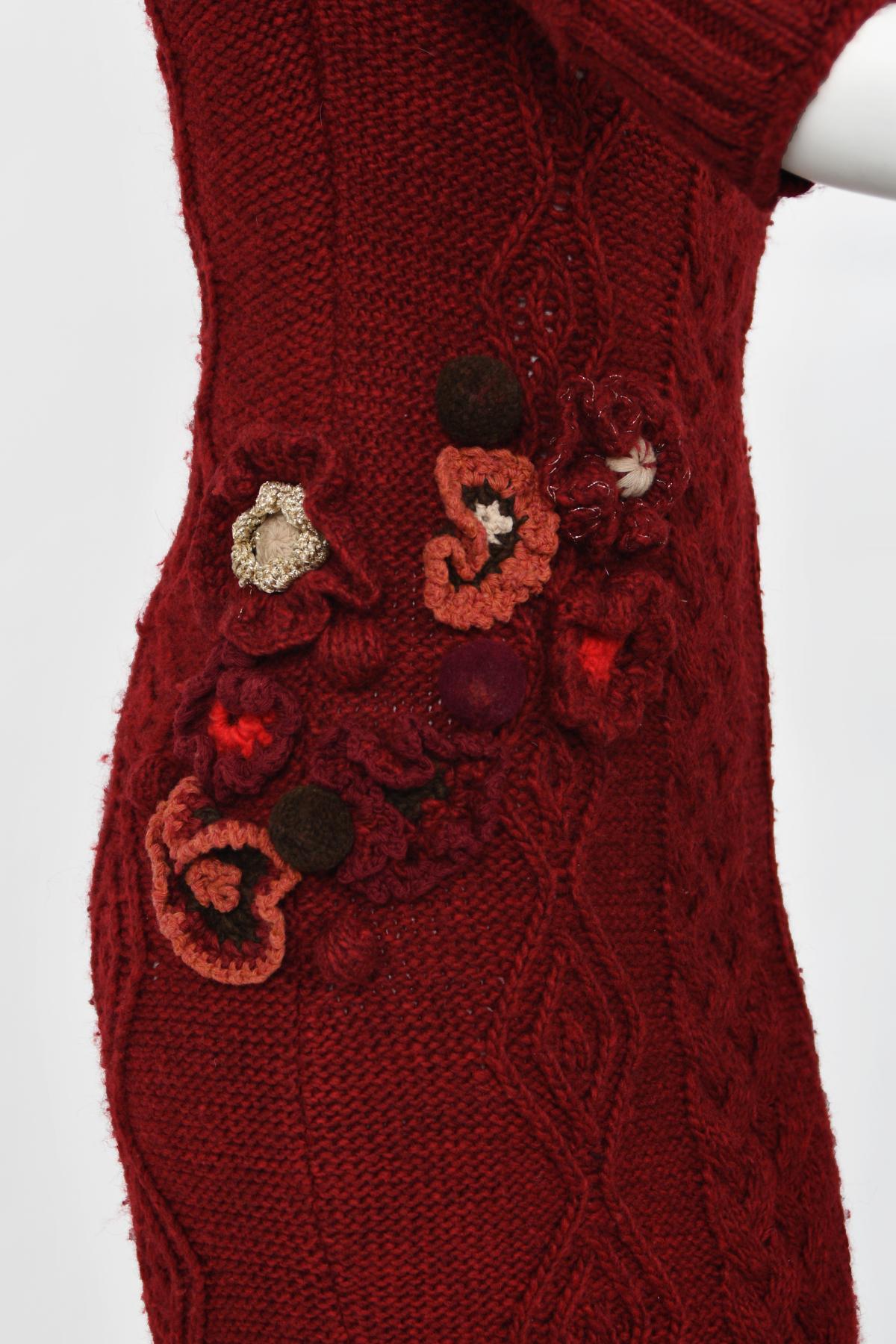 Vintage 2005 Alexander McQueen Runway Burgundy Wool Knit Hourglass Sweater Dress 12