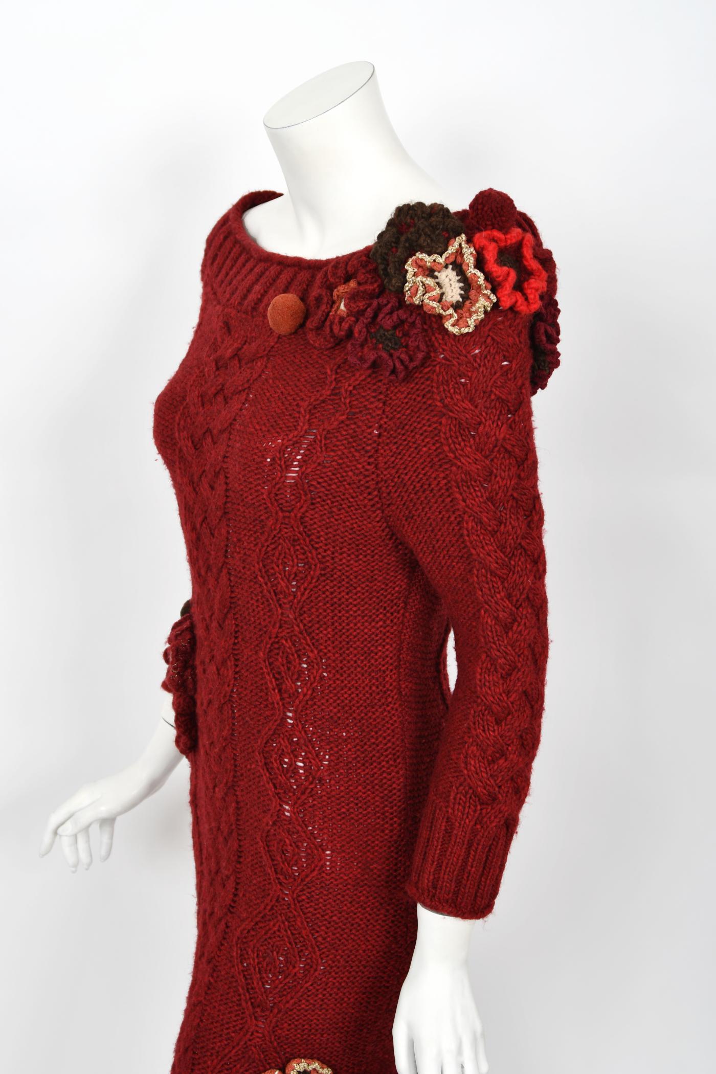 Vintage 2005 Alexander McQueen Runway Burgundy Wool Knit Hourglass Sweater Dress 5