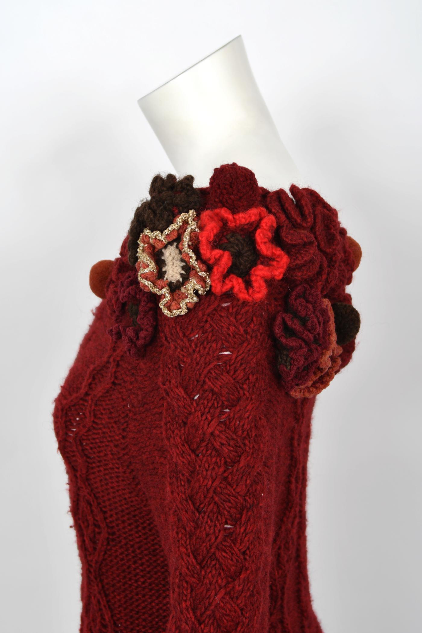 Vintage 2005 Alexander McQueen Runway Burgundy Wool Knit Hourglass Sweater Dress 6