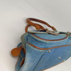 Vintage 2005 Christian Dior Blue Denim Floral Embroidered Detective Tote Bag