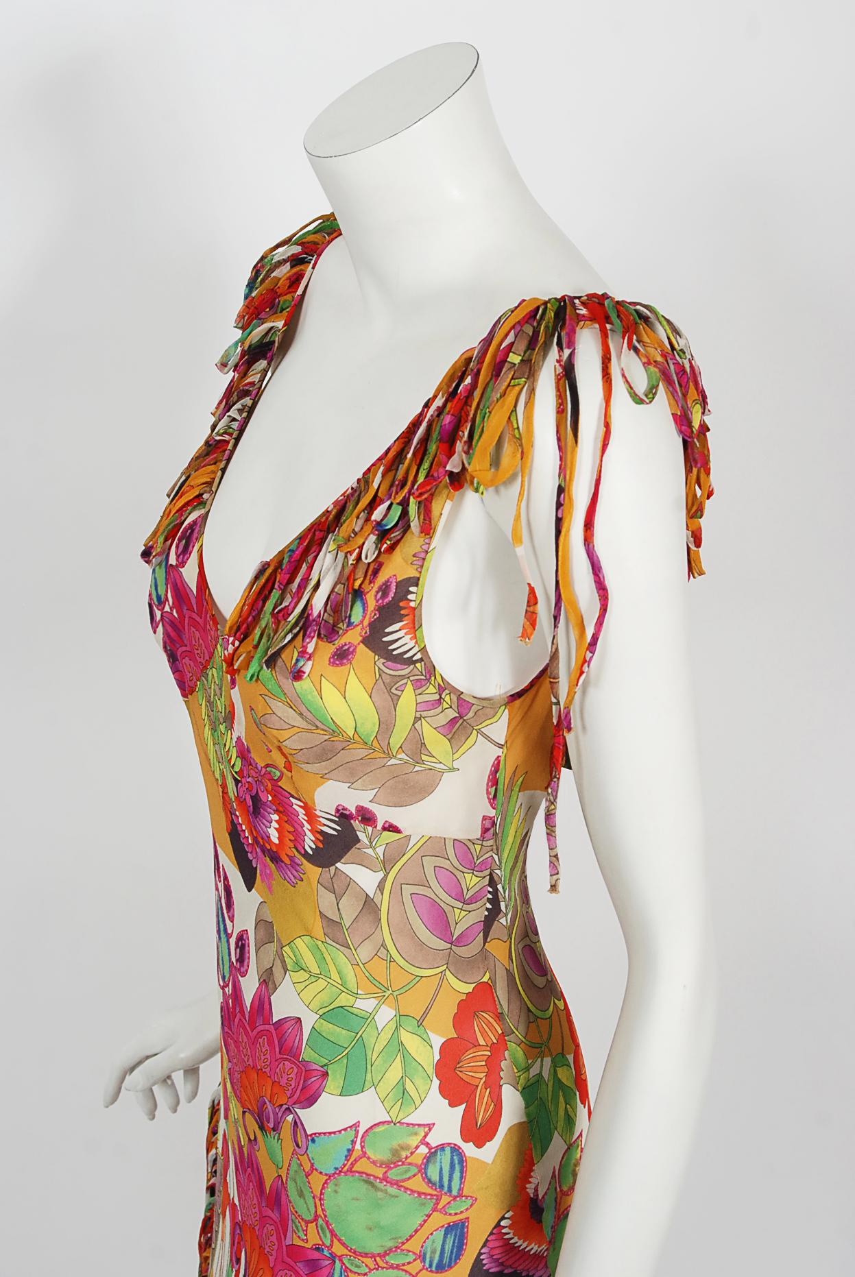Vintage 2005 Christian Dior by John Galliano Colorful Floral Silk Bias-Cut Dress 5