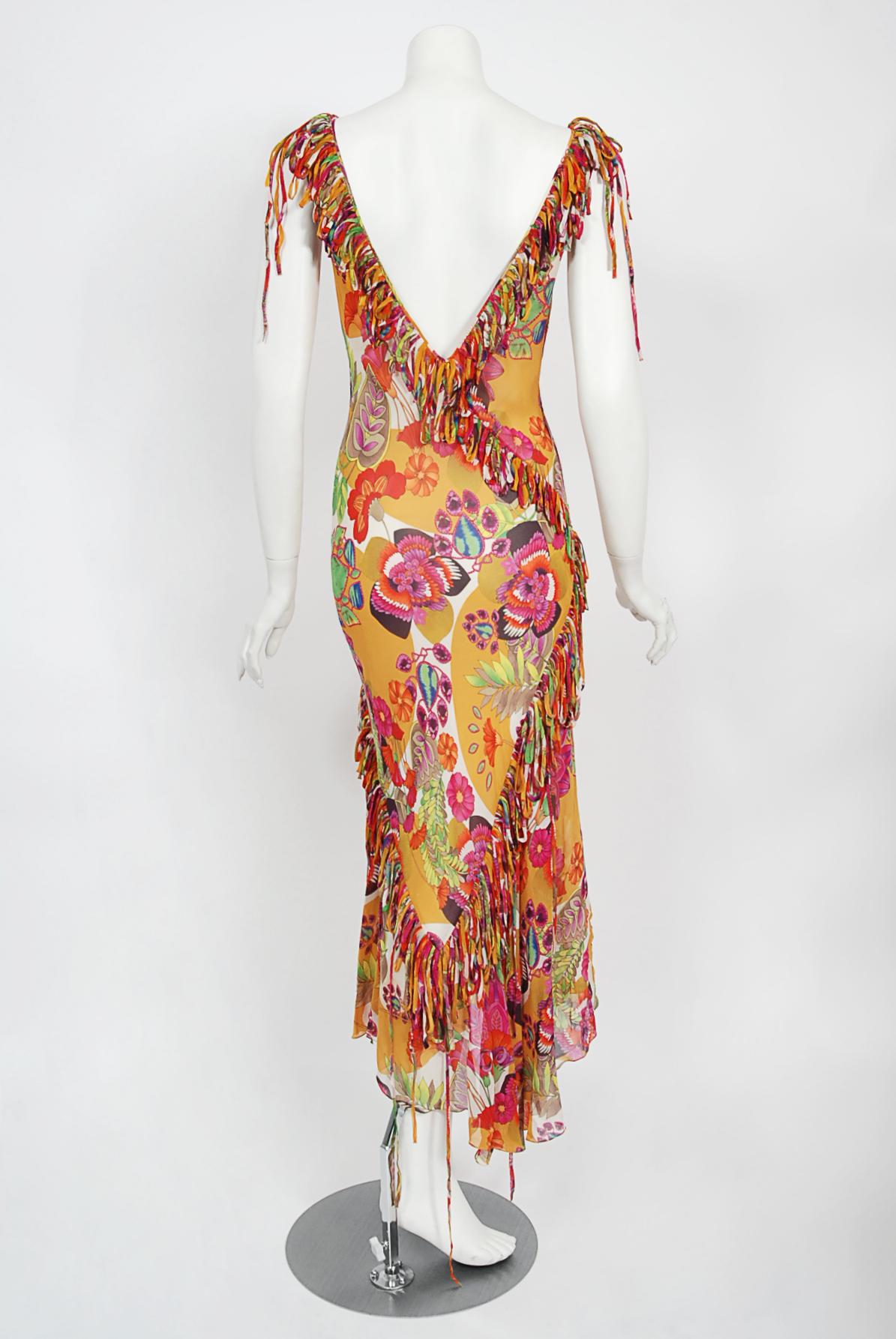 Vintage 2005 Christian Dior by John Galliano Colorful Floral Silk Bias-Cut Dress 9