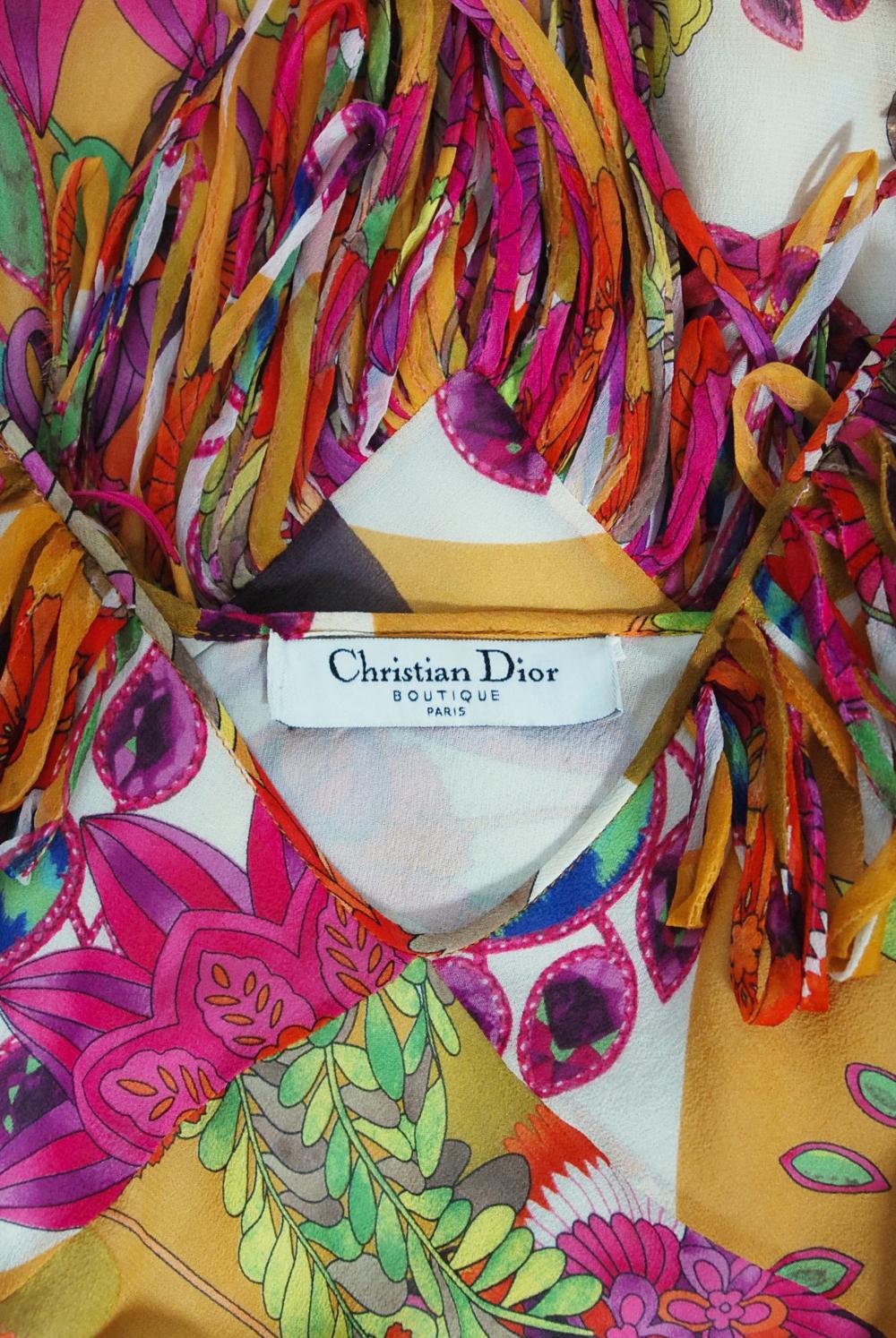 Vintage 2005 Christian Dior by John Galliano Colorful Floral Silk Bias-Cut Dress 11