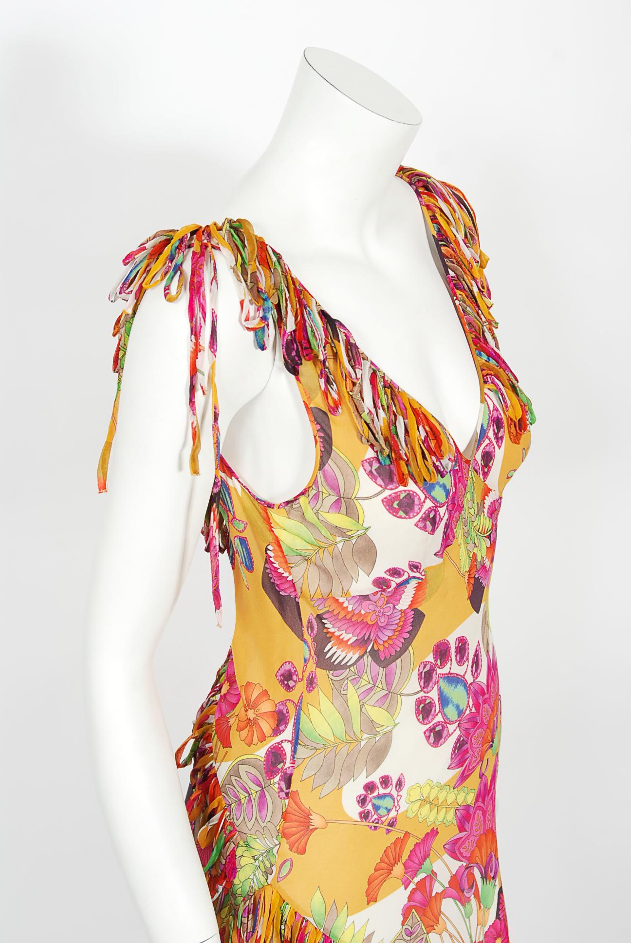 Vintage 2005 Christian Dior by John Galliano Colorful Floral Silk Bias-Cut Dress In Good Condition In Beverly Hills, CA