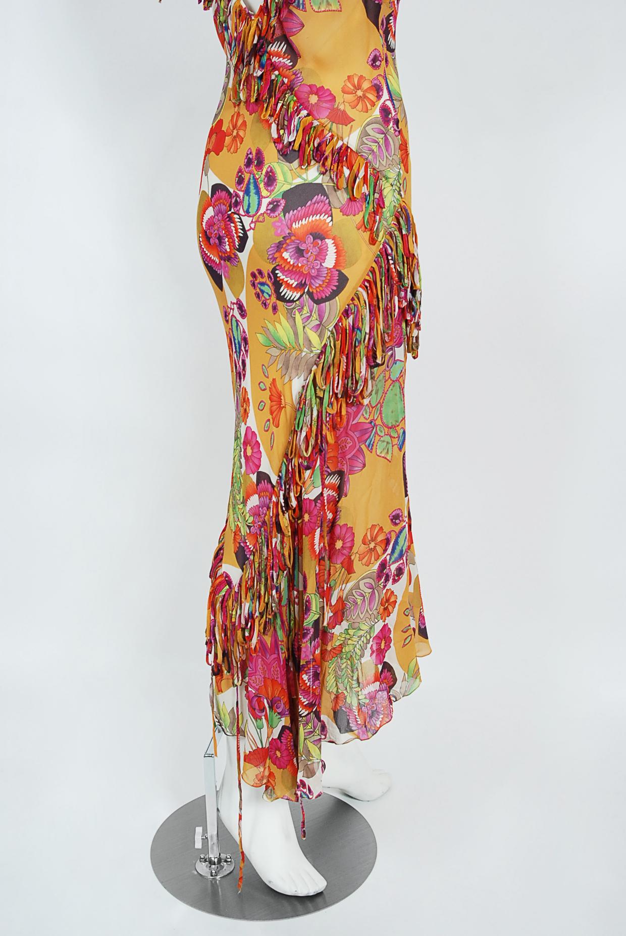 Vintage 2005 Christian Dior by John Galliano Colorful Floral Silk Bias-Cut Dress 1