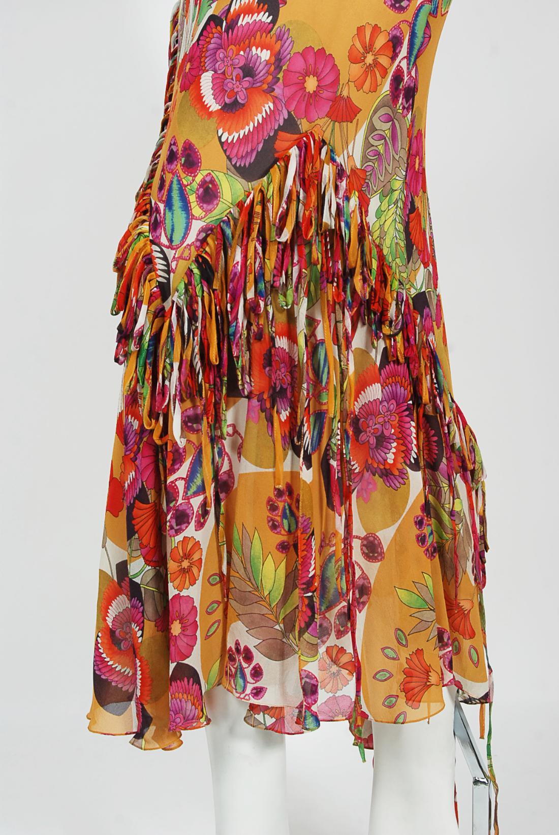 Vintage 2005 Christian Dior by John Galliano Colorful Floral Silk Bias-Cut Dress 2
