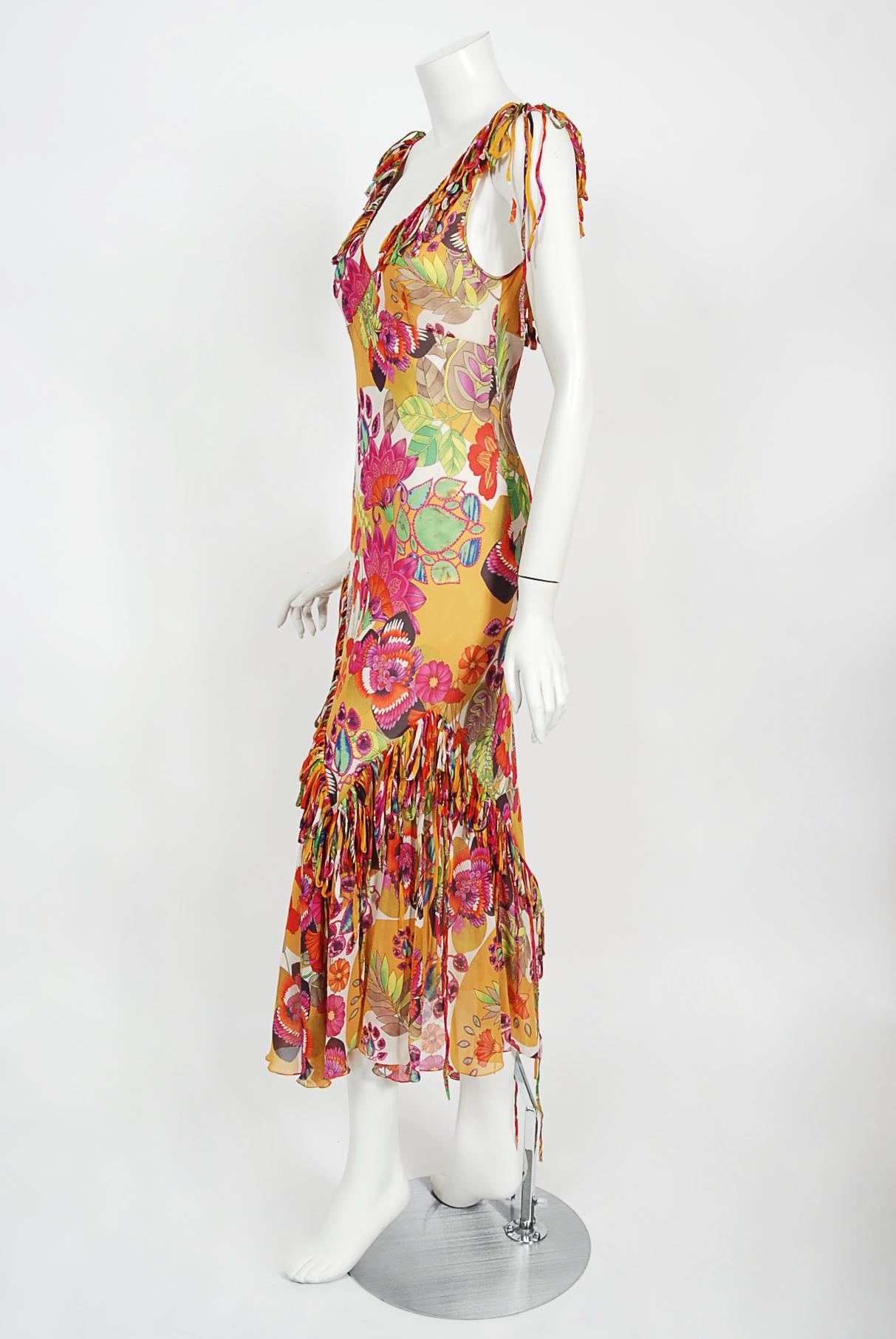 Vintage 2005 Christian Dior by John Galliano Colorful Floral Silk Bias-Cut Dress 4