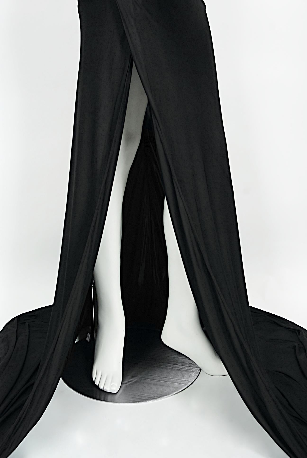 2005 Roberto Cavalli Black Stretch Silk Jersey Beaded Scales Hourglass Slit Gown 6