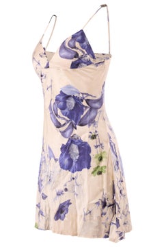 Vintage 2005 Roberto Cavalli runway Silk Blue Floral Mini Dress