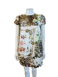 Vintage 2005 Roberto Cavalli Seashell Leopard Coral Babydoll Bubble Mini Dress
