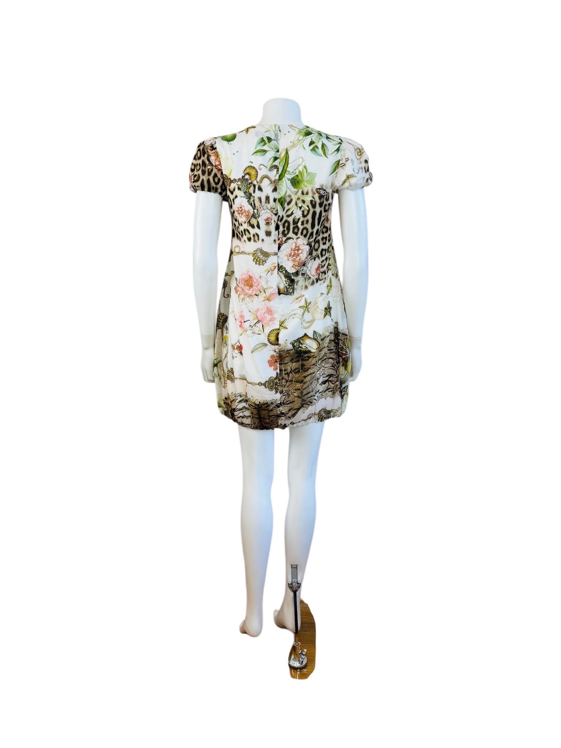 Vintage 2005 Roberto Cavalli Muschel Leopard Koralle Babydoll Blasen-Minikleid im Angebot 1