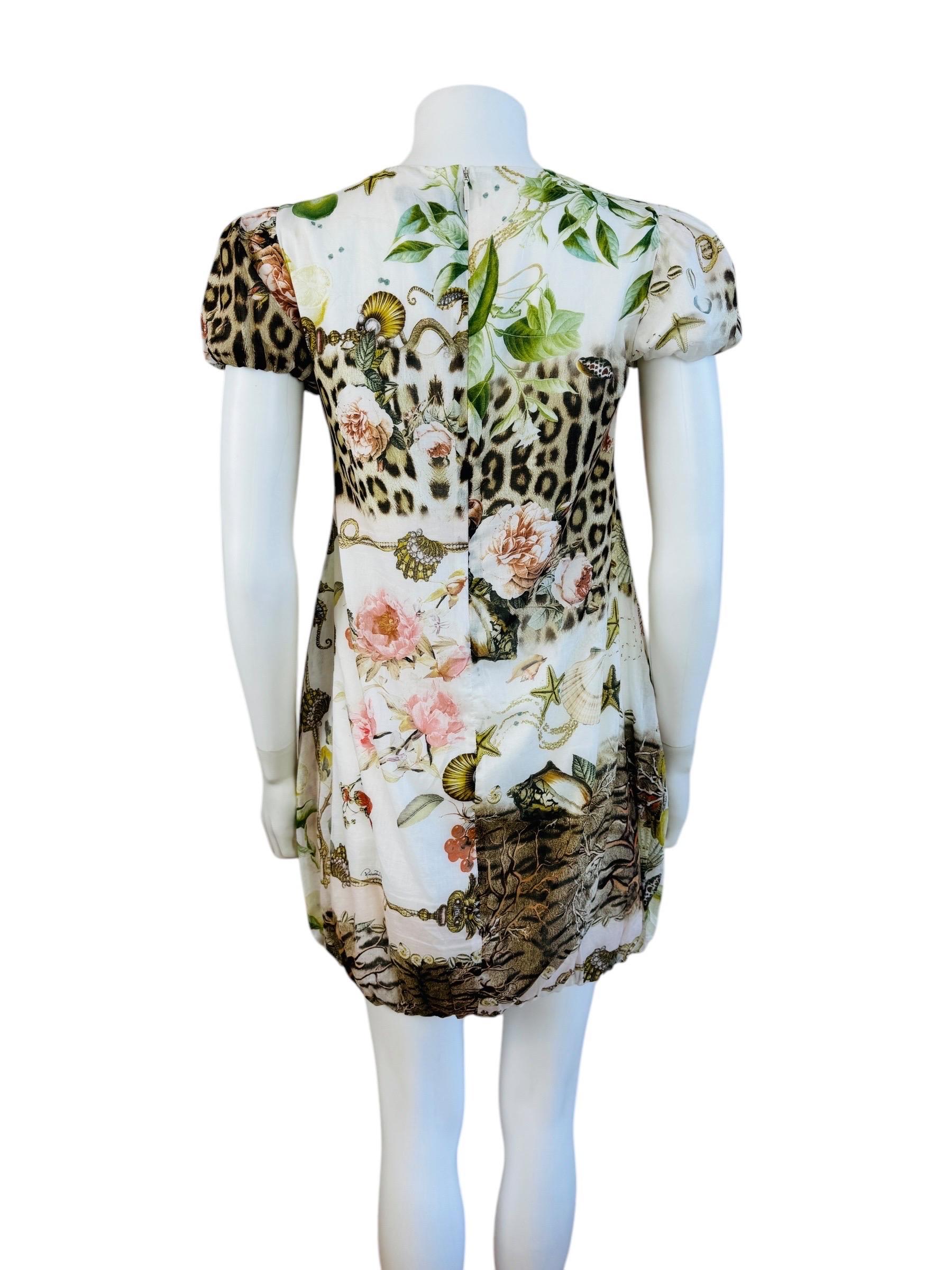 Vintage 2005 Roberto Cavalli Muschel Leopard Koralle Babydoll Blasen-Minikleid im Angebot 2