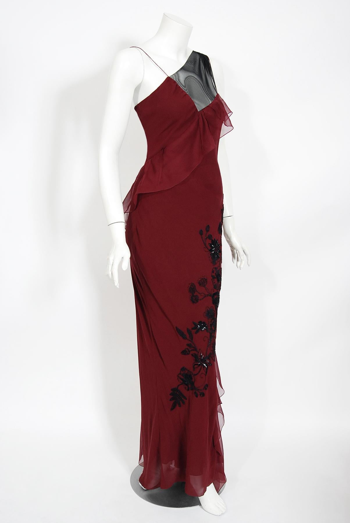 Vintage 2006 Christian Dior by John Galliano Beaded Burgundy Silk Bias-Cut Gown 4