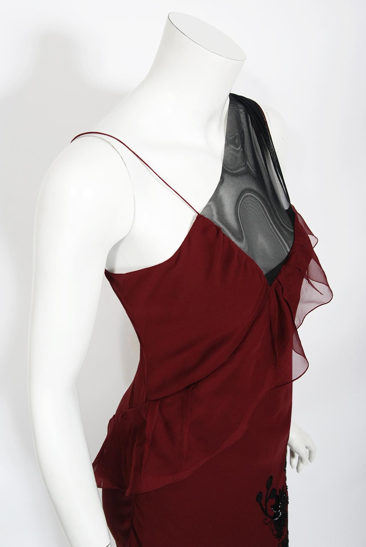 Vintage 2006 Christian Dior by John Galliano Beaded Burgundy Silk Bias-Cut Gown 5