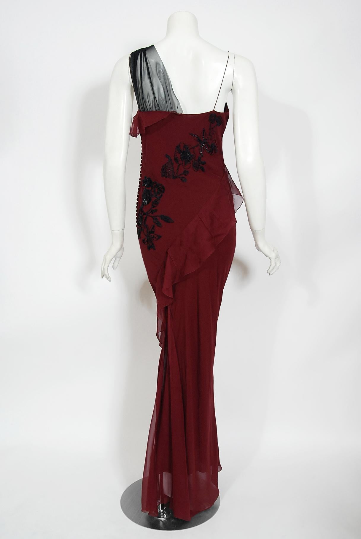 Vintage 2006 Christian Dior by John Galliano Beaded Burgundy Silk Bias-Cut Gown 6