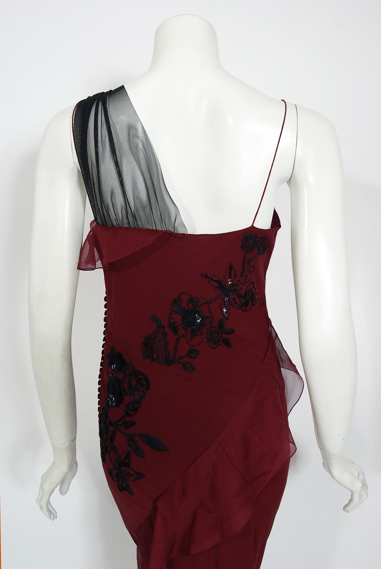 Vintage 2006 Christian Dior by John Galliano Beaded Burgundy Silk Bias-Cut Gown 7