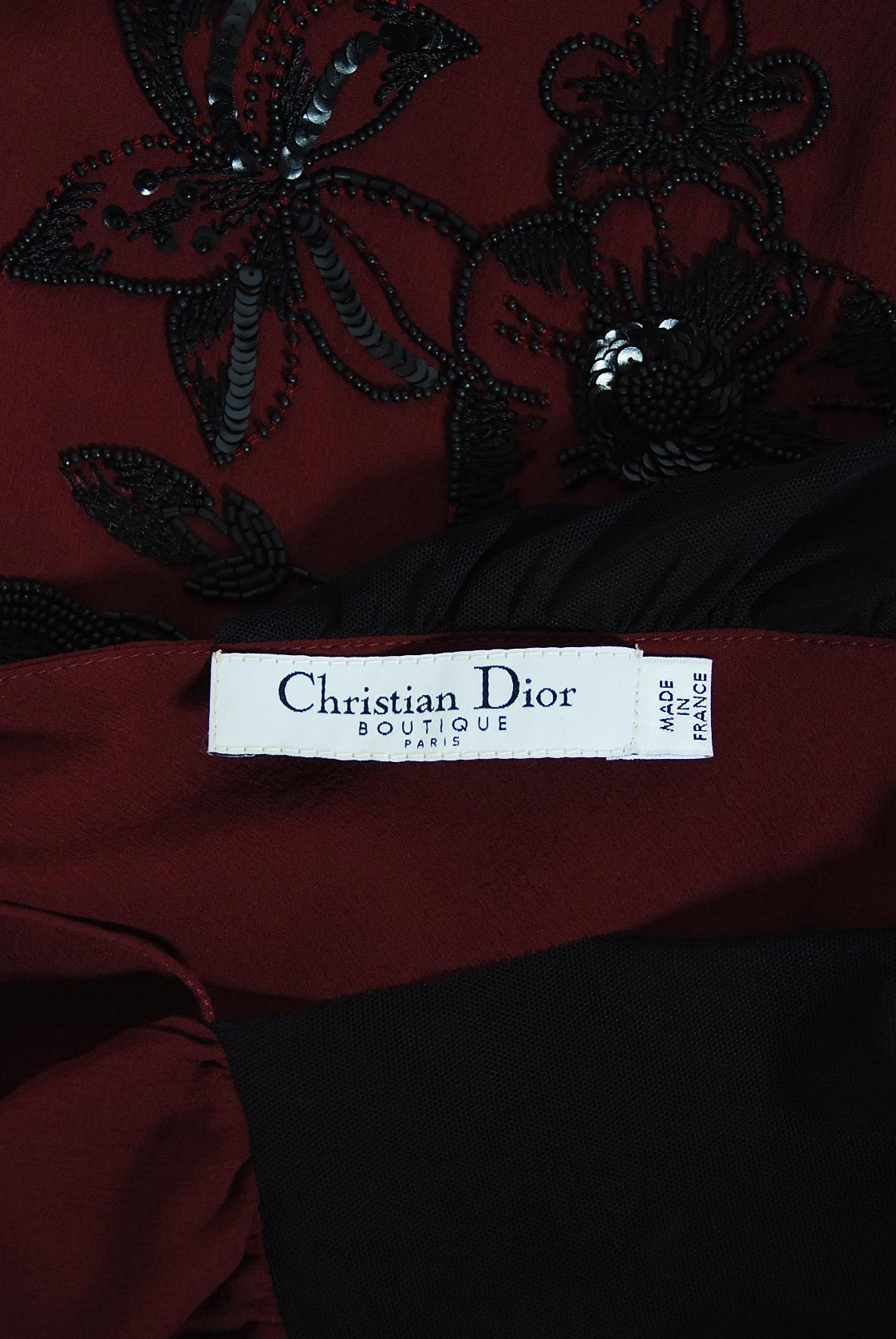 Vintage 2006 Christian Dior by John Galliano Beaded Burgundy Silk Bias-Cut Gown 8