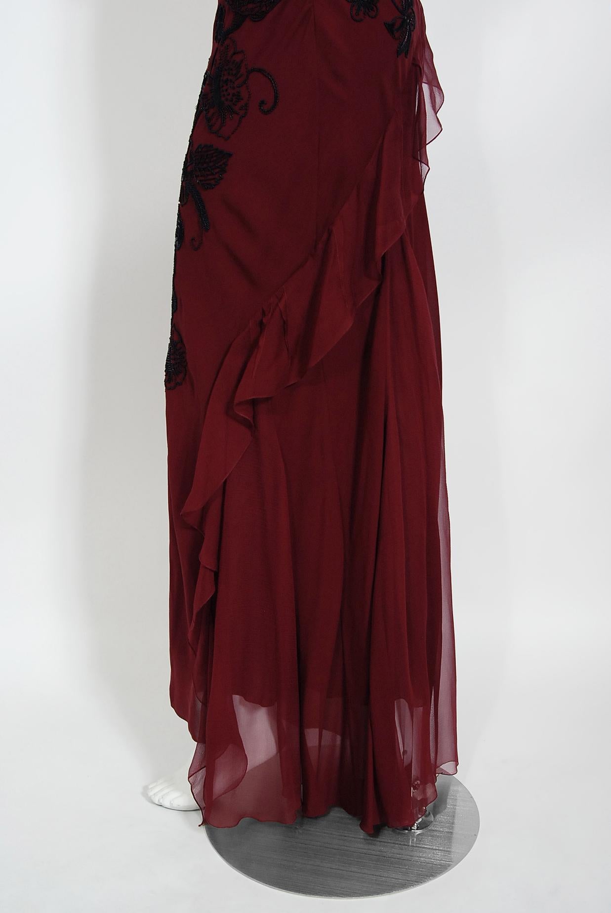 Women's Vintage 2006 Christian Dior by John Galliano Beaded Burgundy Silk Bias-Cut Gown