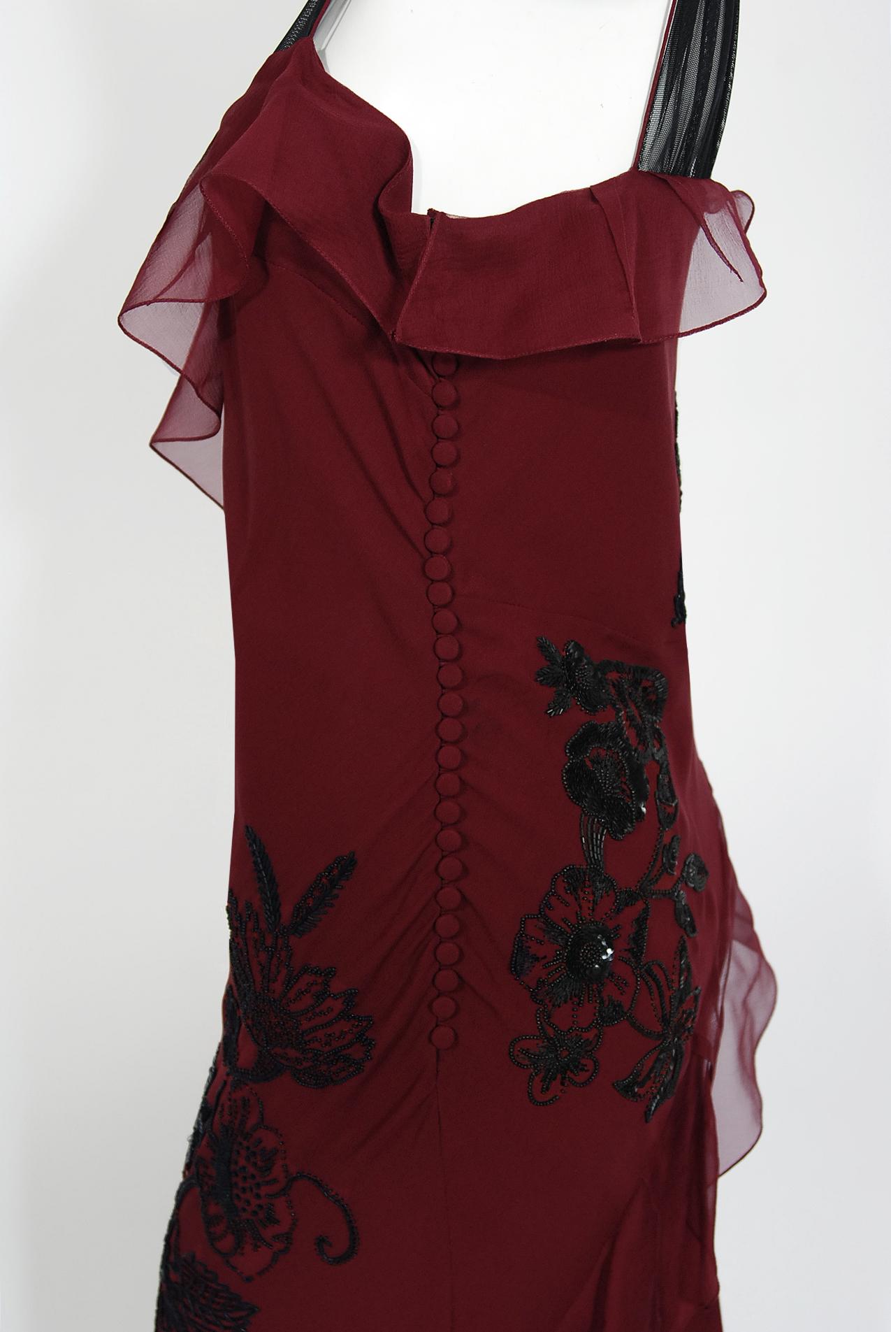 Vintage 2006 Christian Dior by John Galliano Beaded Burgundy Silk Bias-Cut Gown 1