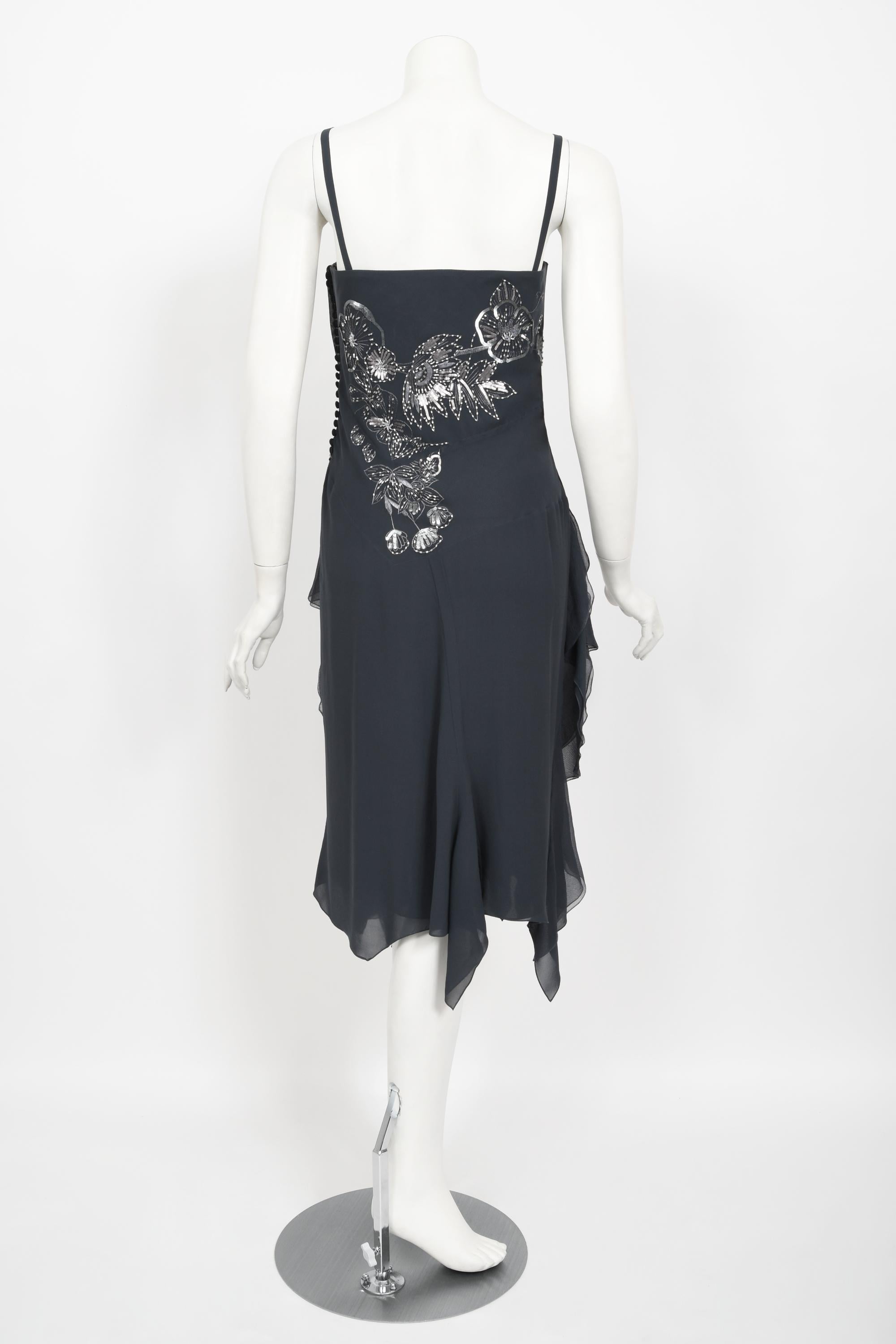 Vintage 2006 Christian Dior by John Galliano Beaded Gunmetal Silk Bustier Dress  For Sale 6