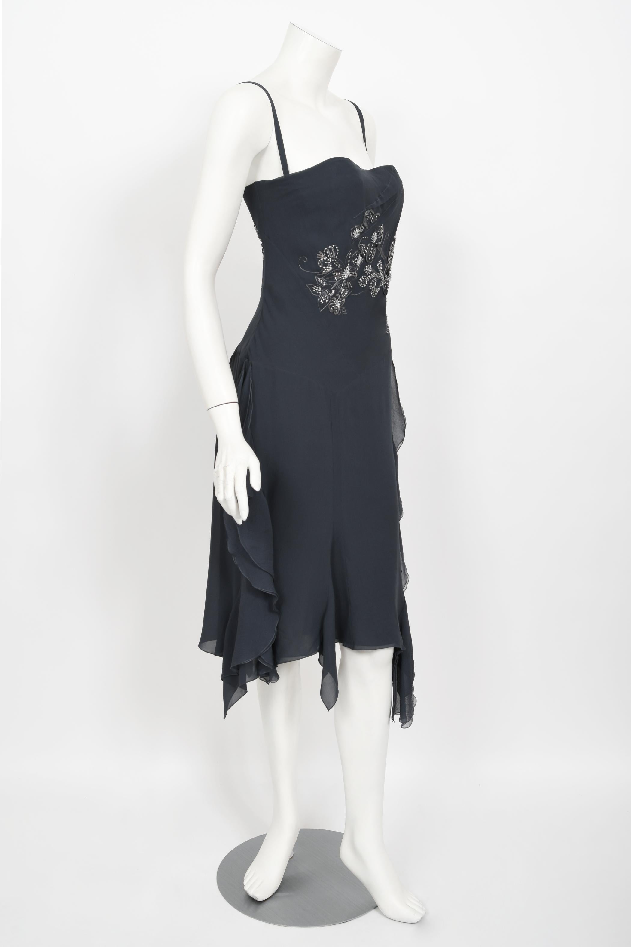 Vintage 2006 Christian Dior by John Galliano Beaded Gunmetal Silk Bustier Dress  For Sale 4