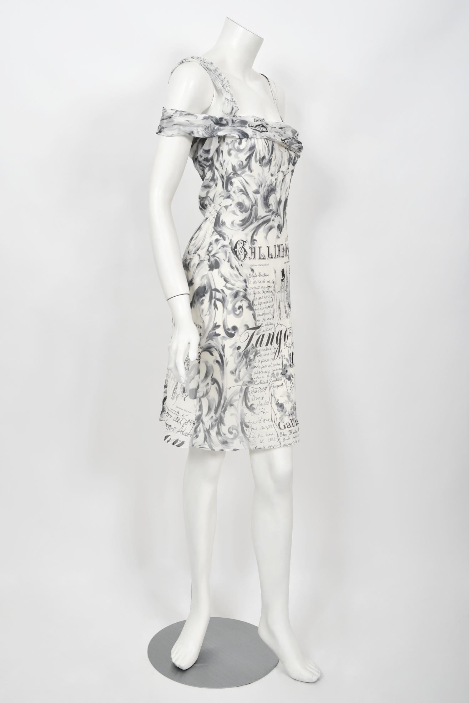 Vintage 2006 John Galliano Documented Newspaper Print Silk Bias-Cut Slip Dress  6