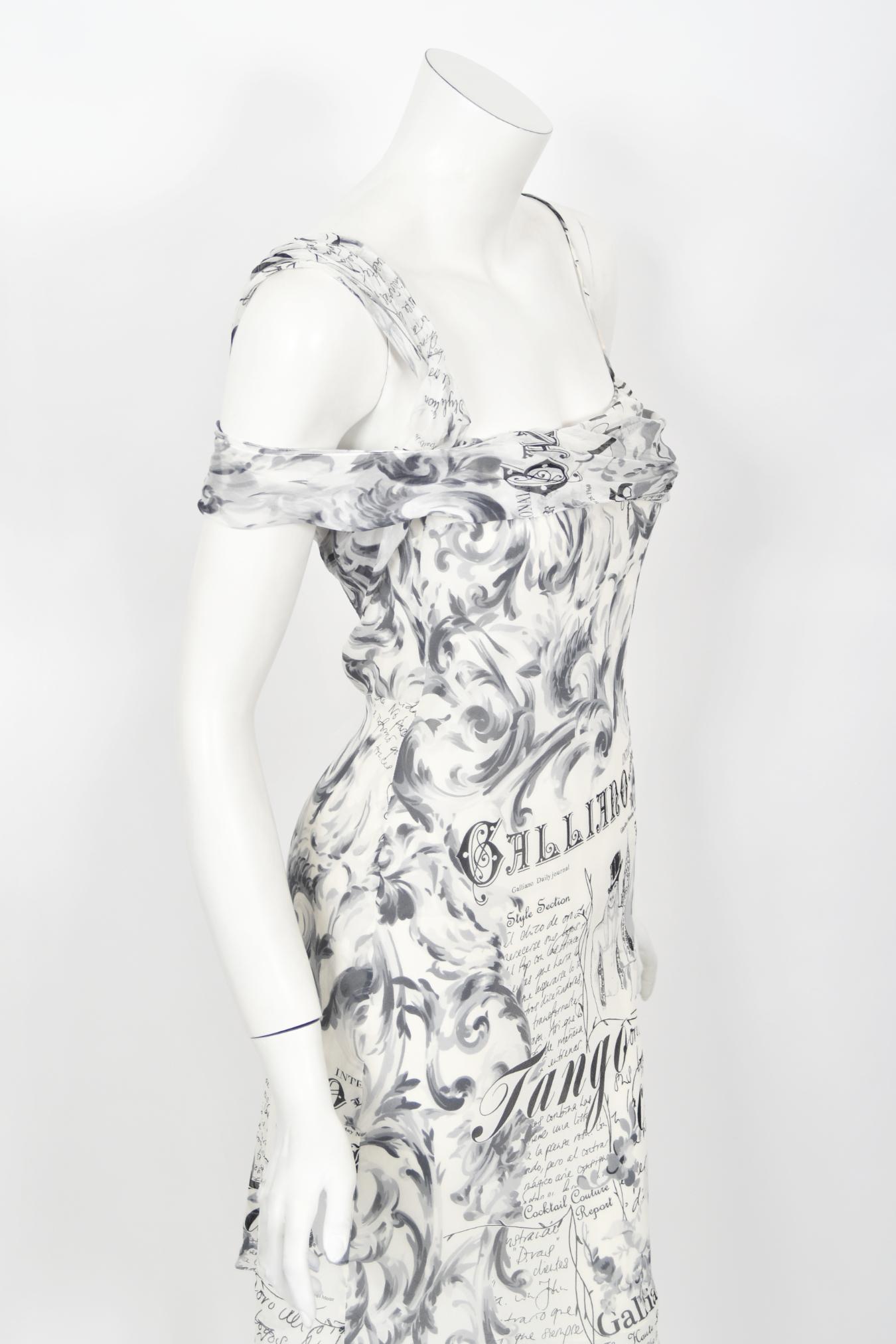 Vintage 2006 John Galliano Documented Newspaper Print Silk Bias-Cut Slip Dress  7