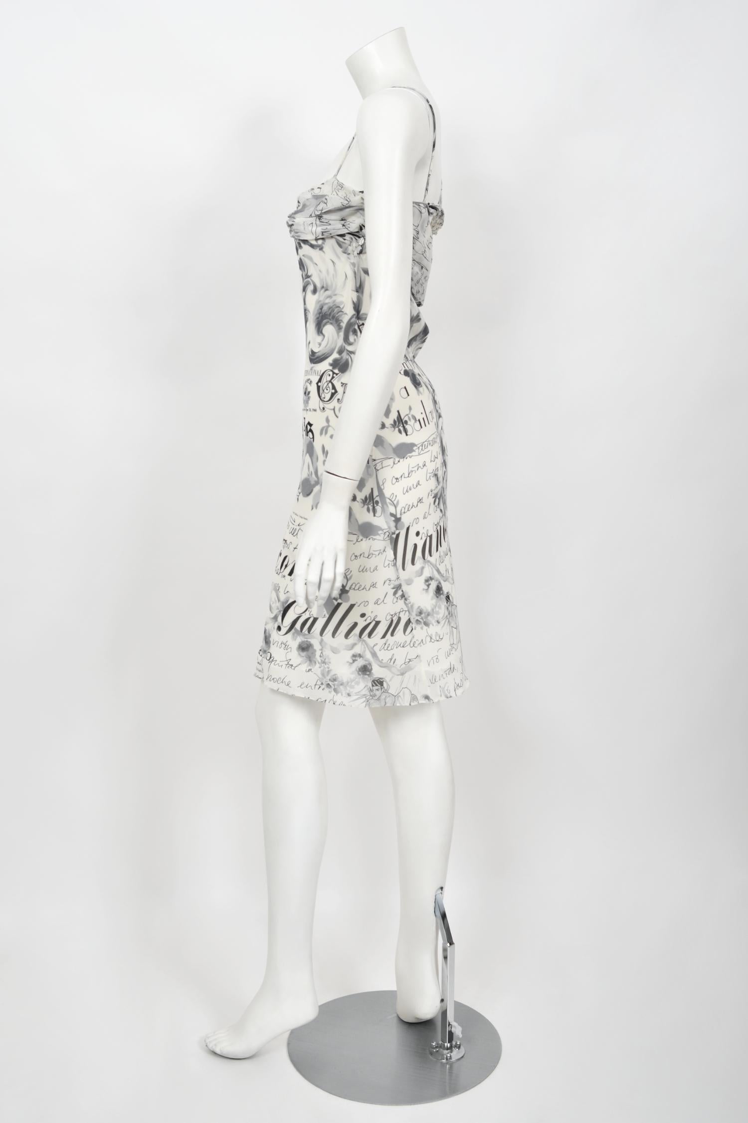 Vintage 2006 John Galliano Documented Newspaper Print Silk Bias-Cut Slip Dress  8