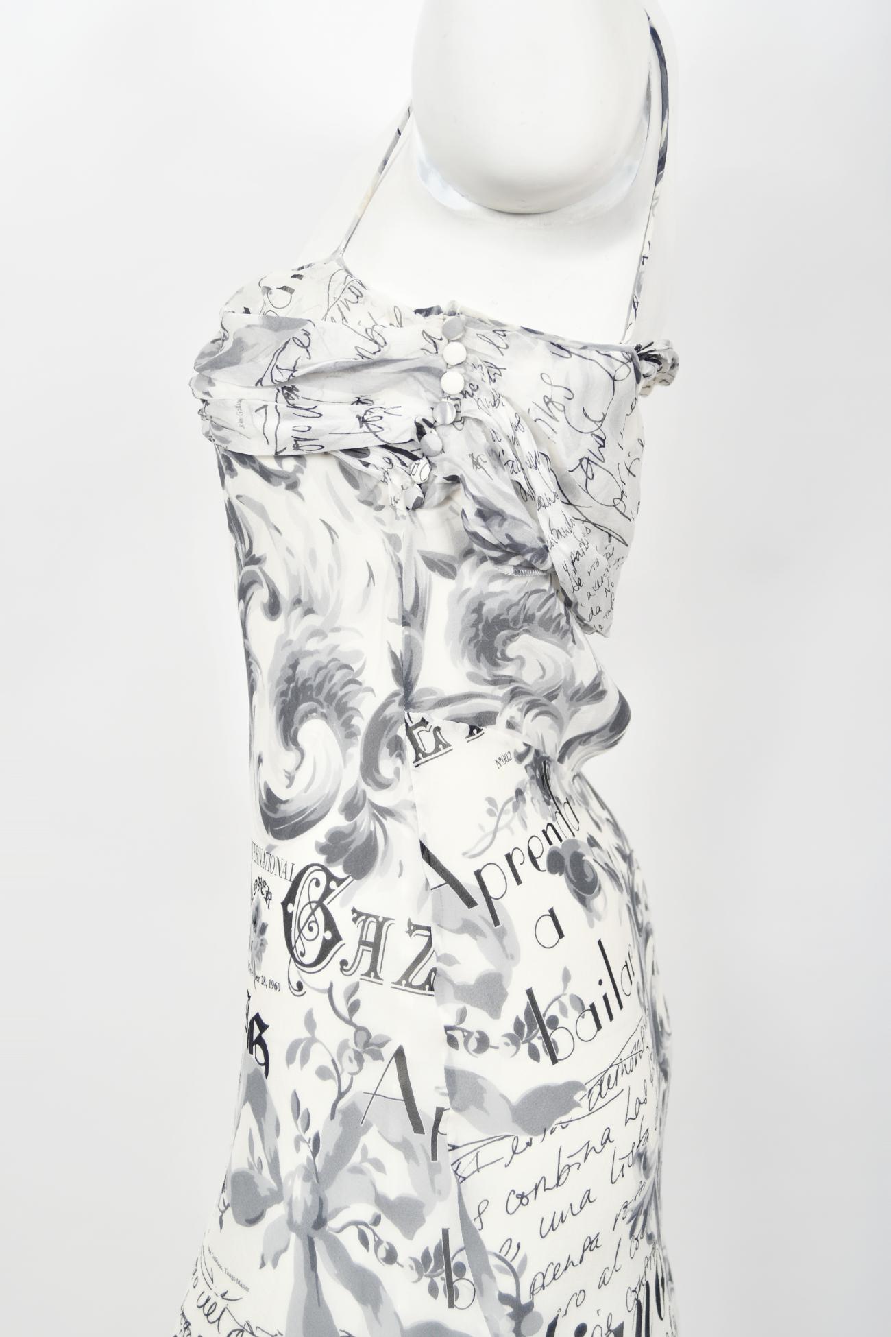 Vintage 2006 John Galliano Documented Newspaper Print Silk Bias-Cut Slip Dress  9