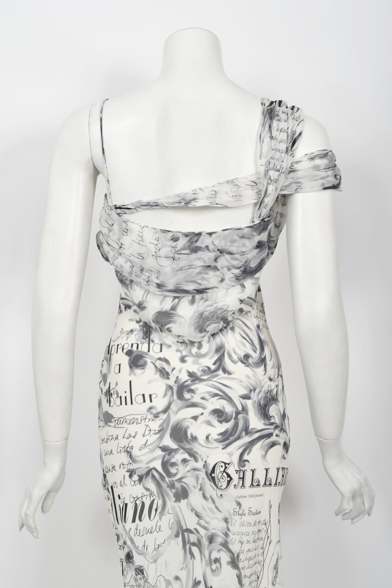 Vintage 2006 John Galliano Documented Newspaper Print Silk Bias-Cut Slip Dress  13