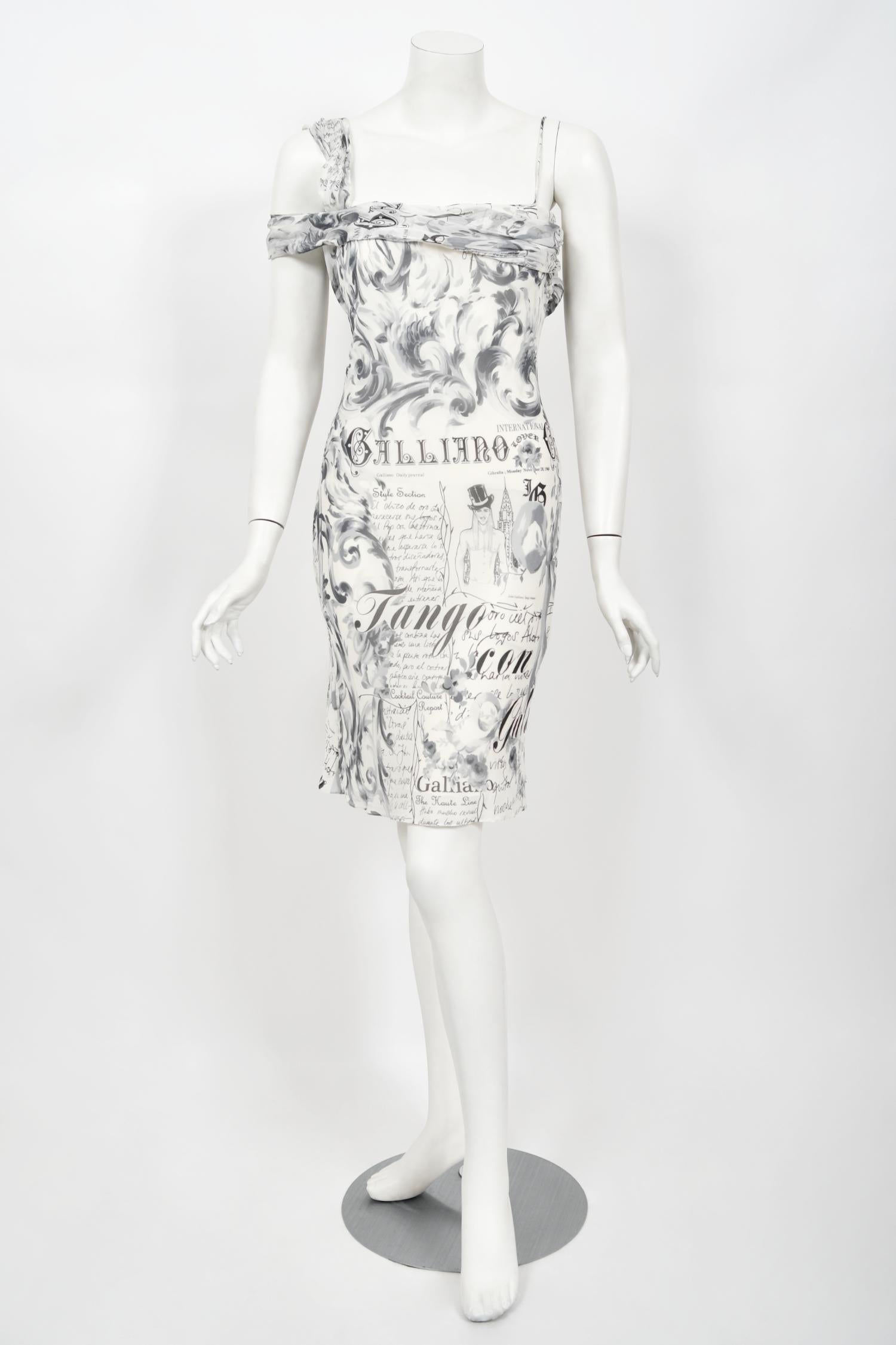 Vintage 2006 John Galliano Documented Newspaper Print Silk Bias-Cut Slip Dress  In Good Condition In Beverly Hills, CA