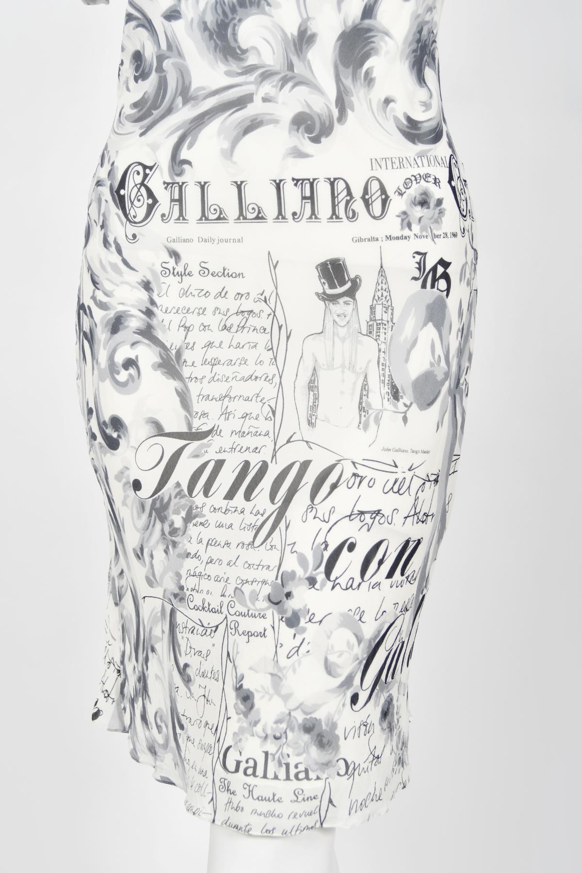 Vintage 2006 John Galliano Documented Newspaper Print Silk Bias-Cut Slip Dress  1