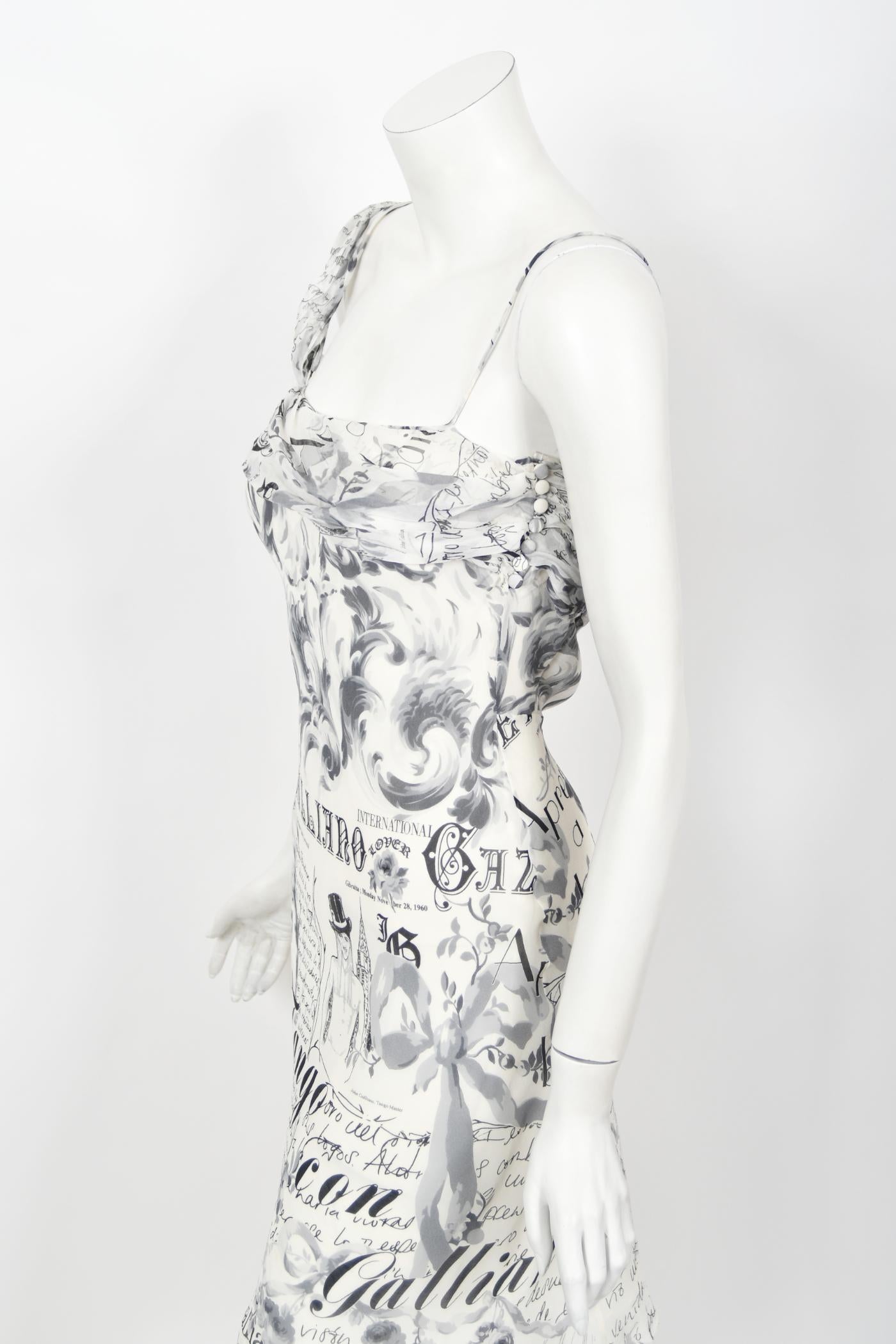 Vintage 2006 John Galliano Documented Newspaper Print Silk Bias-Cut Slip Dress  4