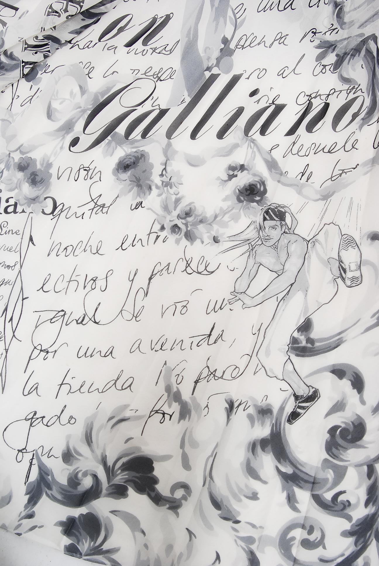 Vintage 2006 John Galliano Documented Runway Newspaper Print Silk & Lace Gown 6