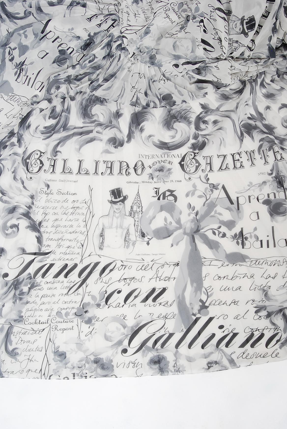 Vintage 2006 John Galliano Documented Runway Newspaper Print Silk & Lace Gown 7