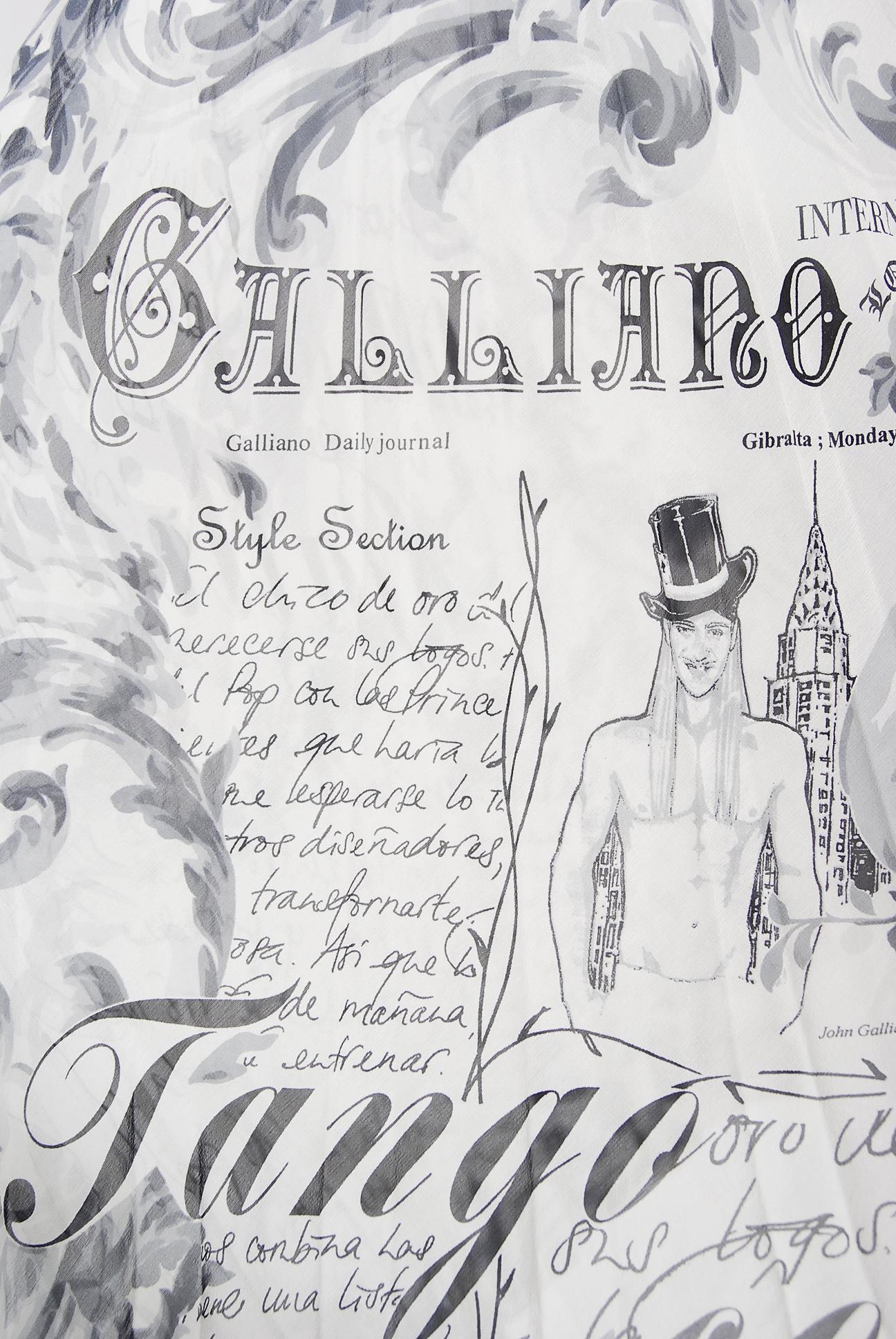 Vintage 2006 John Galliano Documented Runway Newspaper Print Silk & Lace Gown 3