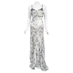 Vintage 2006 John Galliano Documented Runway Newspaper Print Silk & Lace Gown
