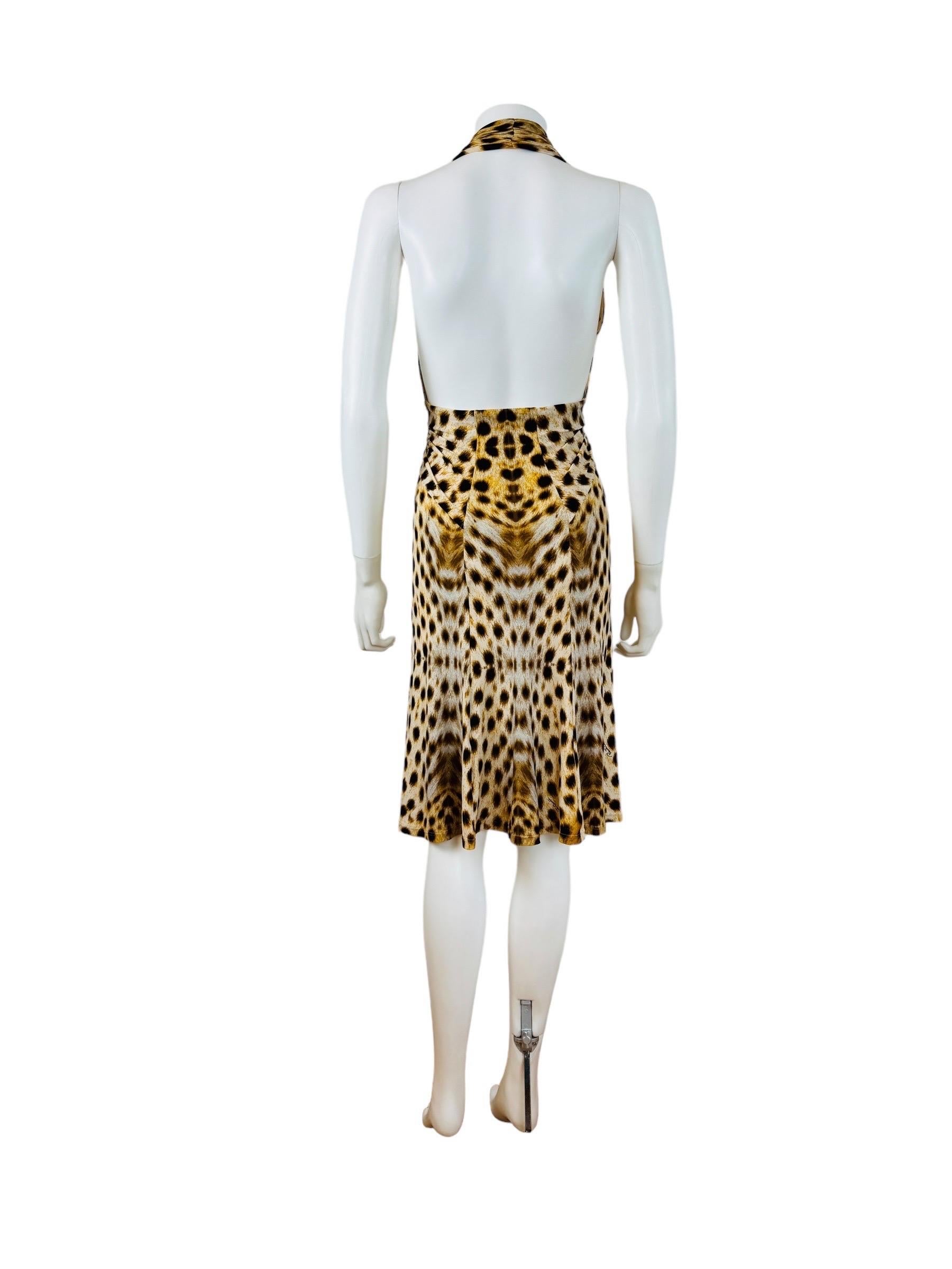 Vintage 2007 2000s Y2K Roberto Cavalli Halter Cheetah Animal Leopard Print Dress For Sale 5