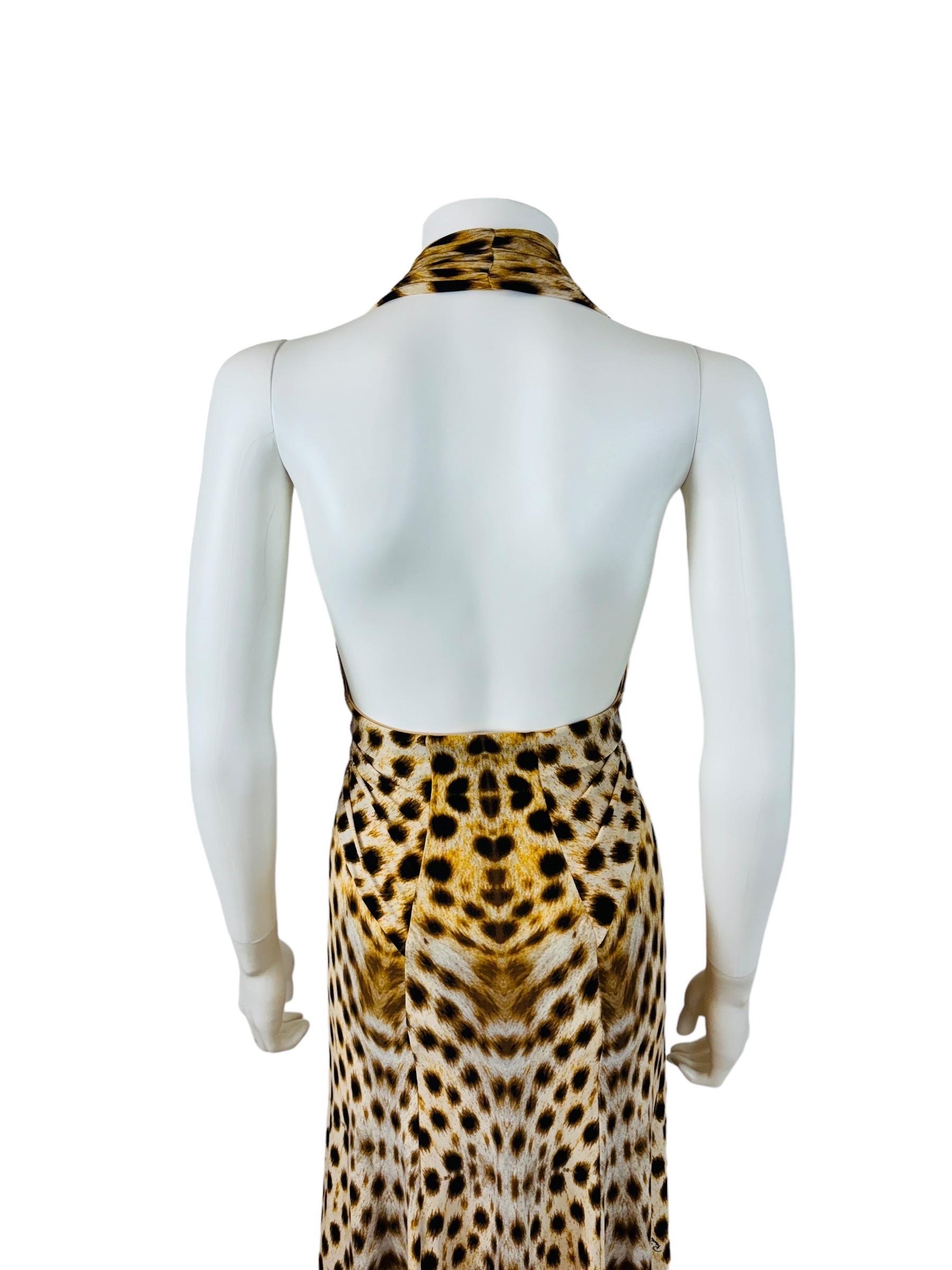 Vintage 2007 2000s Y2K Roberto Cavalli Halter Cheetah Animal Leopard Print Dress For Sale 6